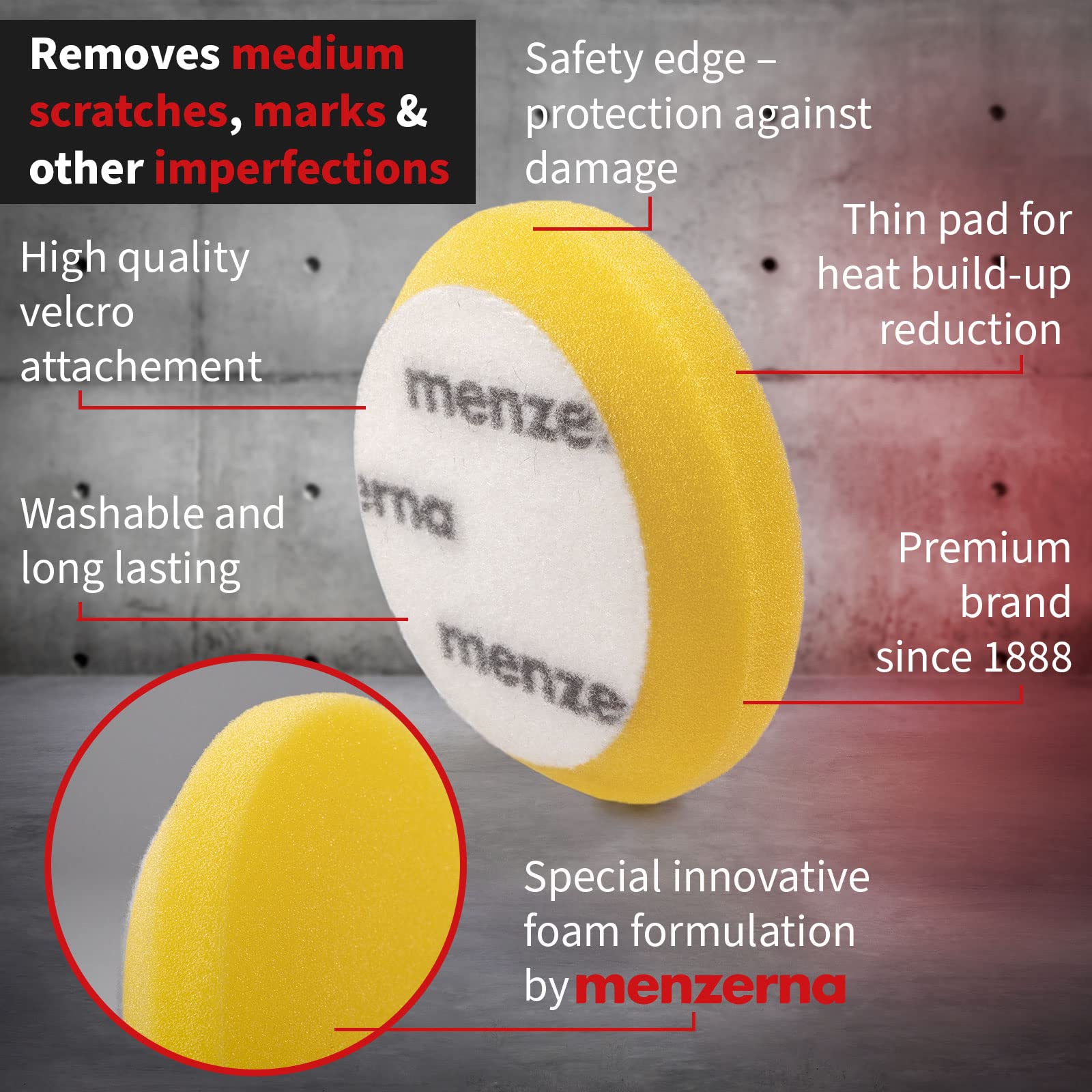 menzerna 3.5 Inch 2X Premium Polishing Pads Medium Cut for Medium Fine Polishing I Body Repair & Detailing Pads with Safety Edge