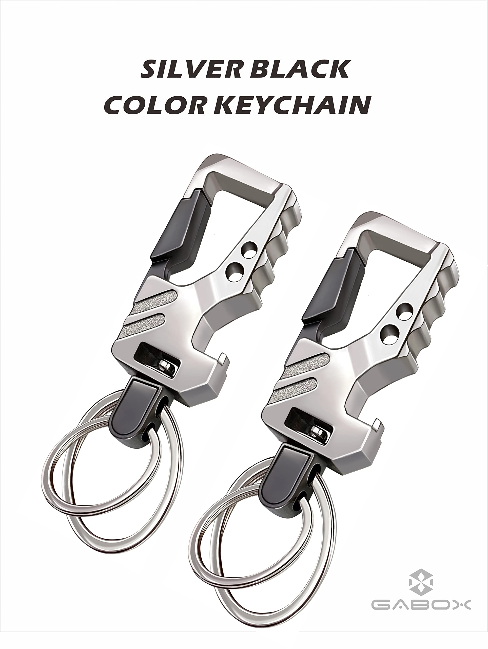 Gabox 2Pcs Key Chains Edc Key Rings Bottle Opener Keychain Car Keys Tactical Carabiner Keychain With Clip Llaveros De Hombre For Men And Women - Heavy Duty, Silver Color