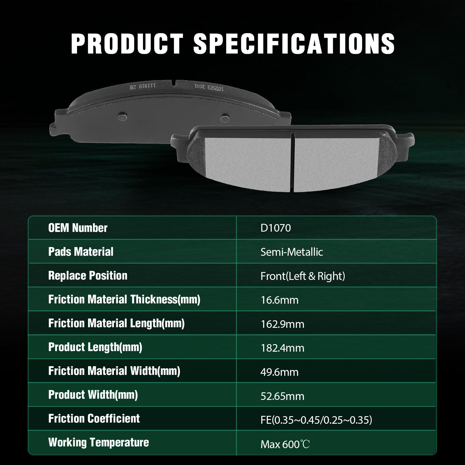 Automuto 4Pcs Front Semi-Metallic Disc Brake Pads Set D1070 For Ford Five Hundred Freestyle Taurus Taurus X For Mercury Montego