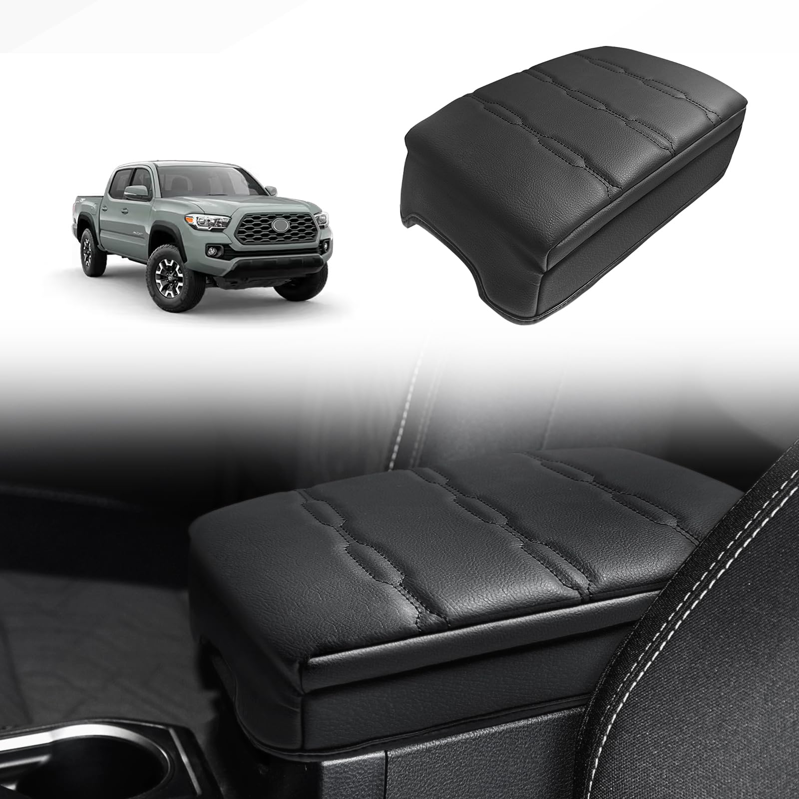 Muslogy Center Console Armrest Cover Compatible With Toyota Tacoma 2016-2023 Comfort Armrest Pad Arm Rest Cushion Vegan Leather