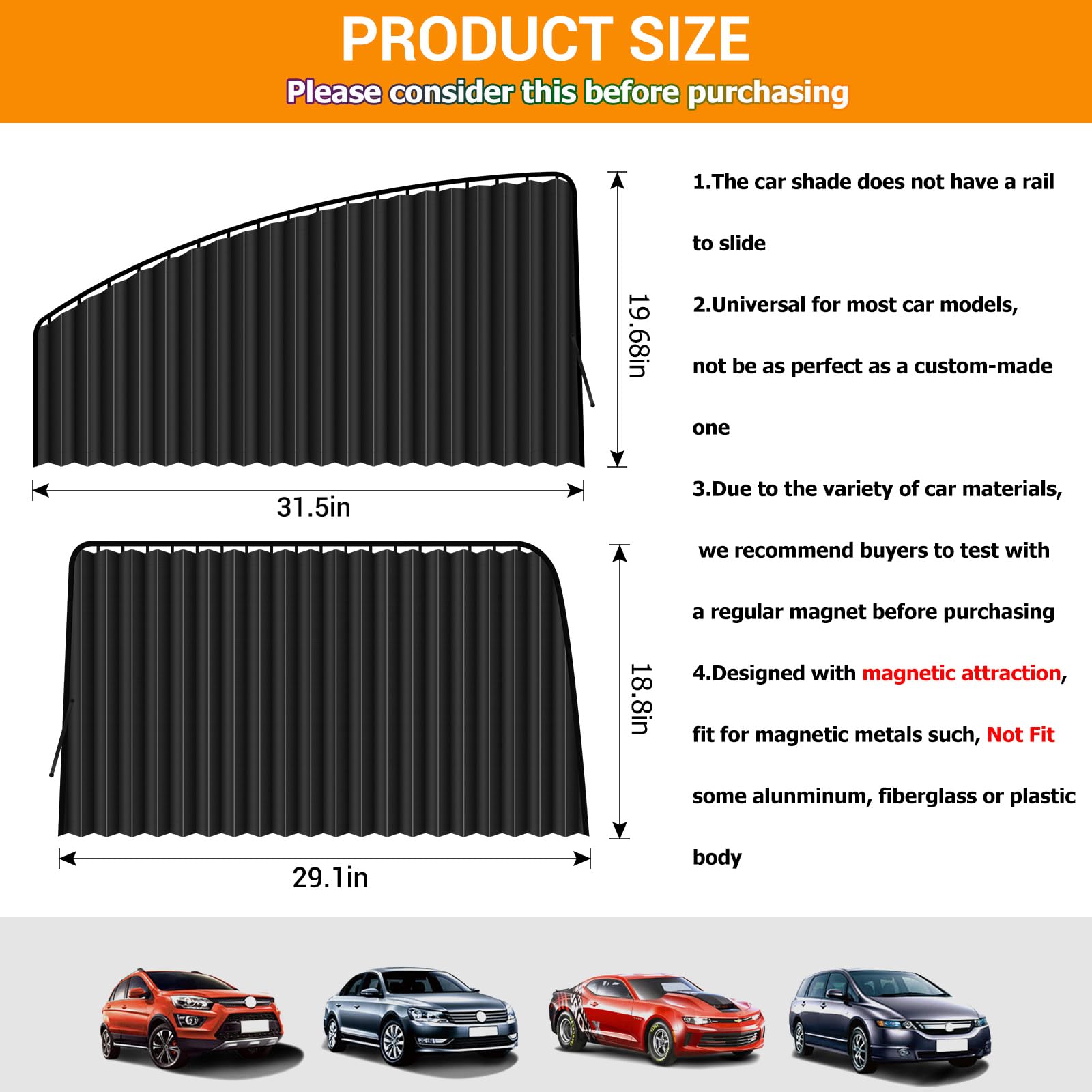 Zatooto 4 Pcs Side Window Sun Shade Black Privacy Sunshade - Magnetic Curtain Blinds Covers - Keeps Cooler Screen For Sleeping C