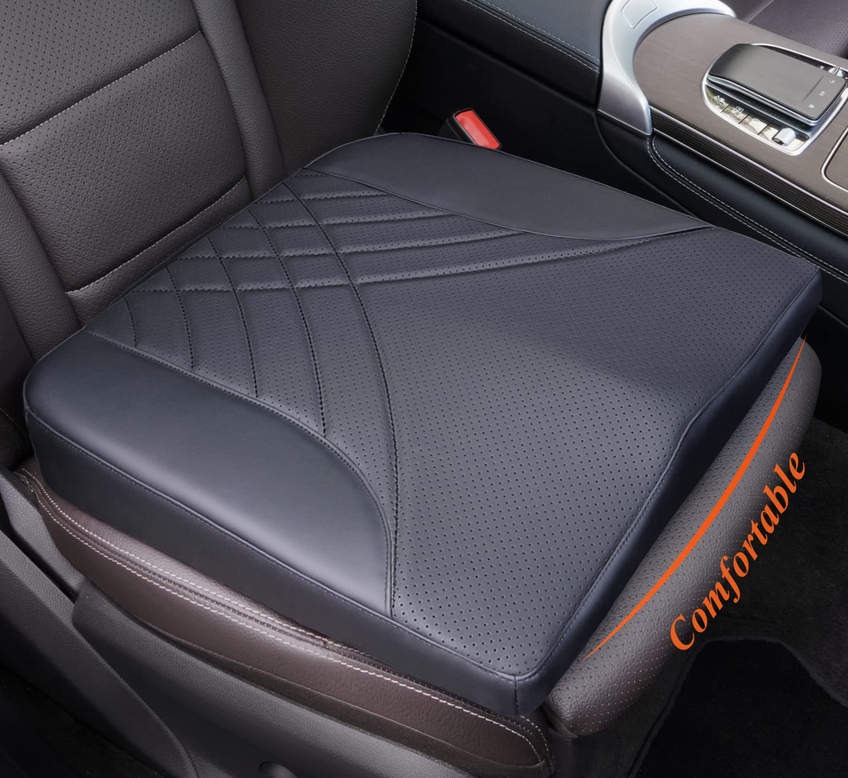 Kingphenix Premium Car Seat Cushion, Memory Foam Driver Seat Cushion To Improve Driving View- Coccyx & Lower Back Pain Relief - Seat Cushion For Car, Truck, Office Chair (Black)