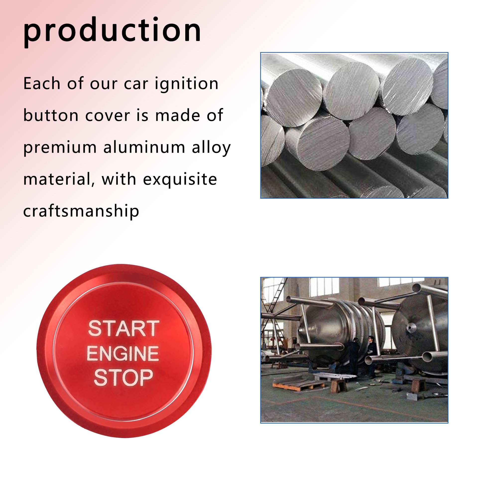 Aokdom Red Aluminum Car Push Start Button Cover with Metal Ring - Compatible with Audi, Cool Car Interior Accessory