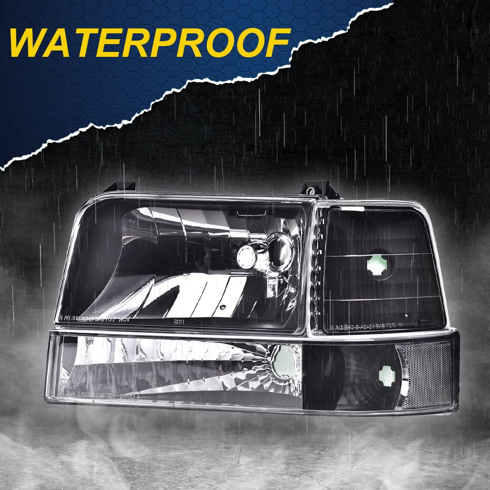 Cheda Headlights Assembly Compatible With 1992-1996 Ford Bronco F150/ 1992-1997 F250 F350 Super Duty W/Corner Signal Bumper Lamp