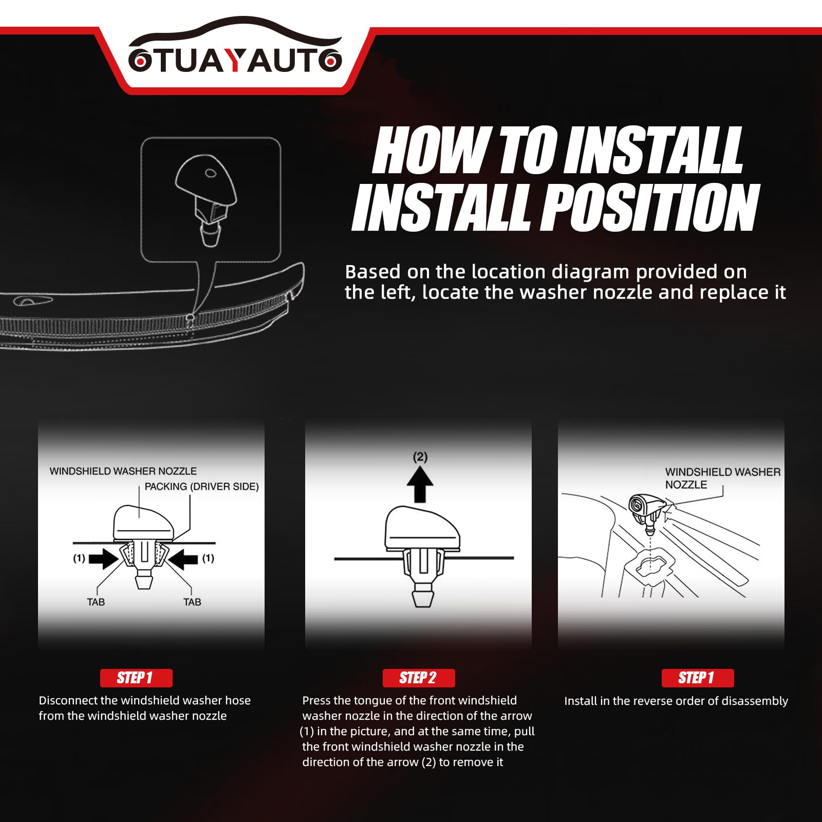 Otuayauto Front Windshield Washer Nozzles - Replacement For Chrysler, Dodge, Jeep, Ram - Replaces Oem #: 4805742Ab, 4805742Ac. 5