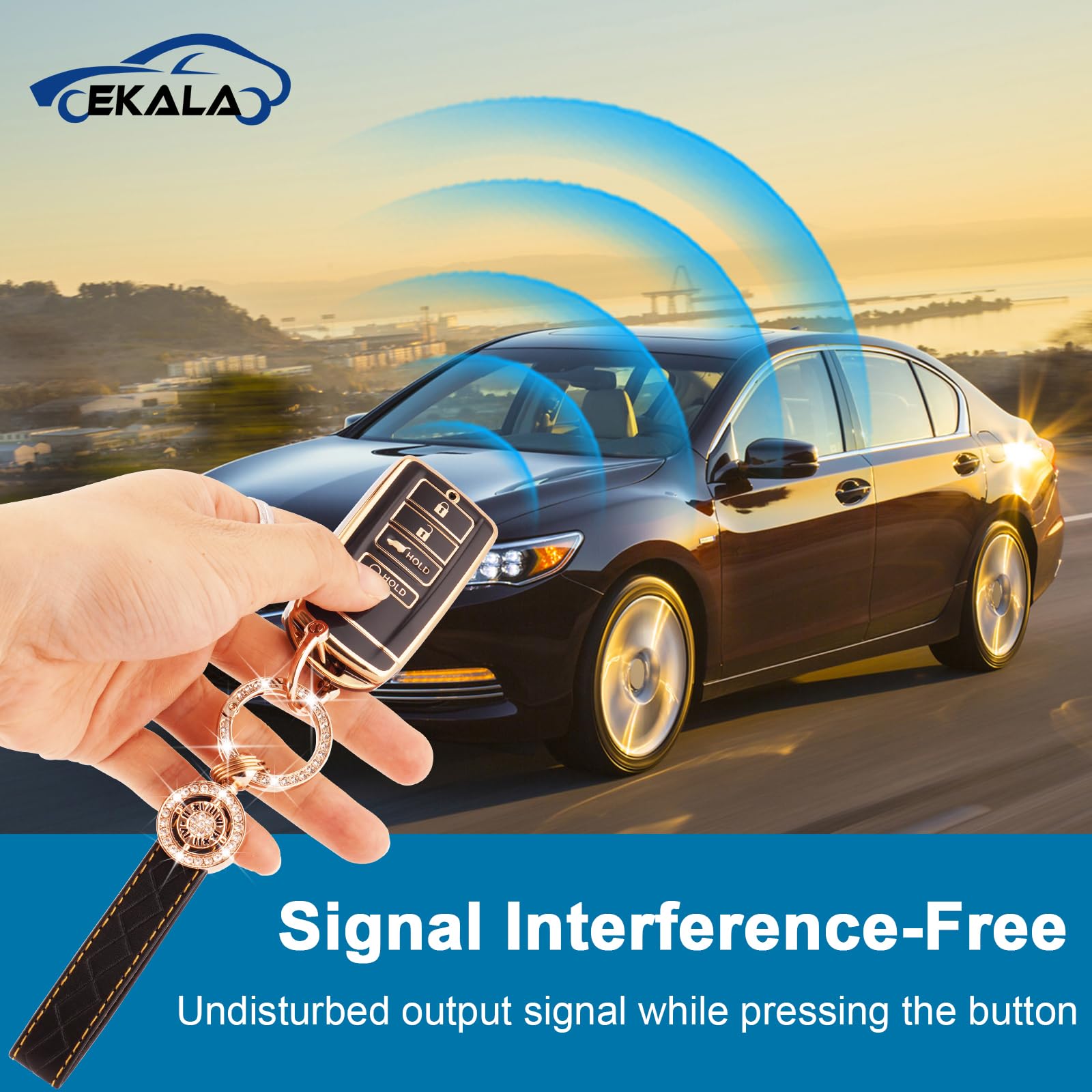 EKALA Acura Key Fob Cover Case with Leather Keychain Lanyard, 4 Button Soft TPU Shells Holder for Acura CDX RDX RLX TLX TLX-L IL