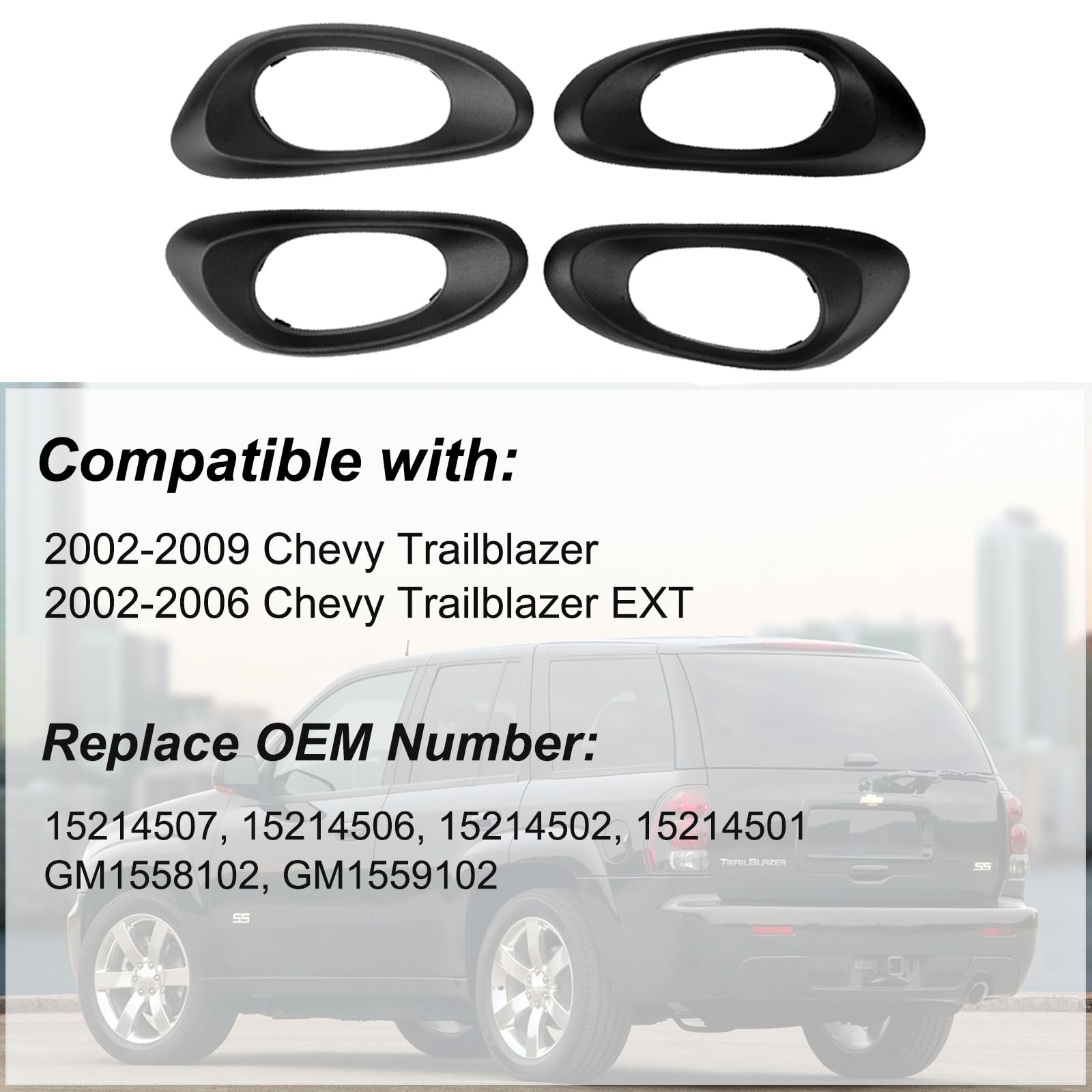 Interior Inside Door Handle Trim Bezel Front Rear Driver Passenger Side Replacement For Chevy Trailblazer Ext 2002 2003 2004 2005 2006 2007 2008 2009 Oe# 15214507, 15214506, 15214502, 15214501 (4Pcs)