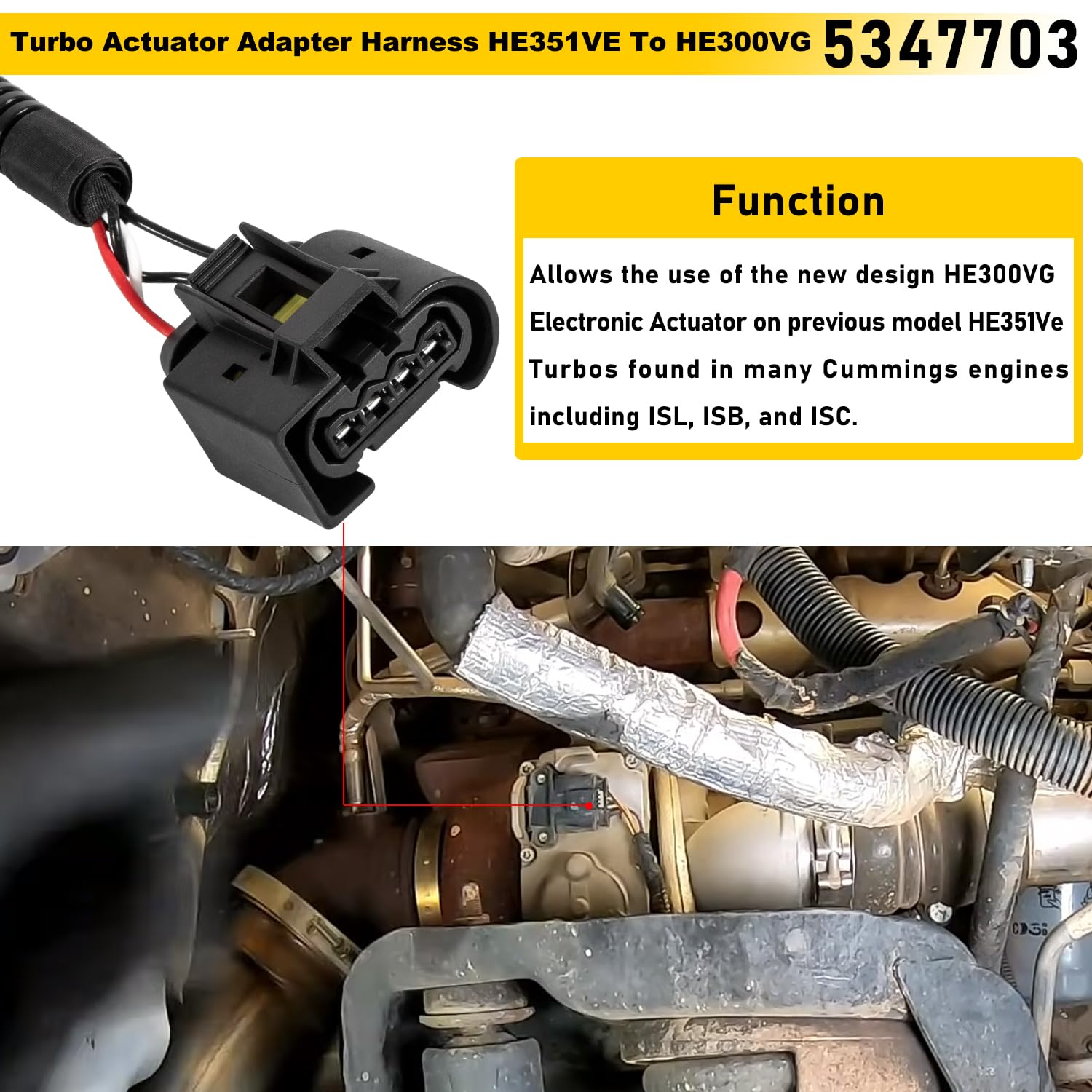 Turbo Actuator Adapter Harness For 6.7L Dodge Ram Truck ISB Holset HE300VG/HE351VE Replace OE# 5347703