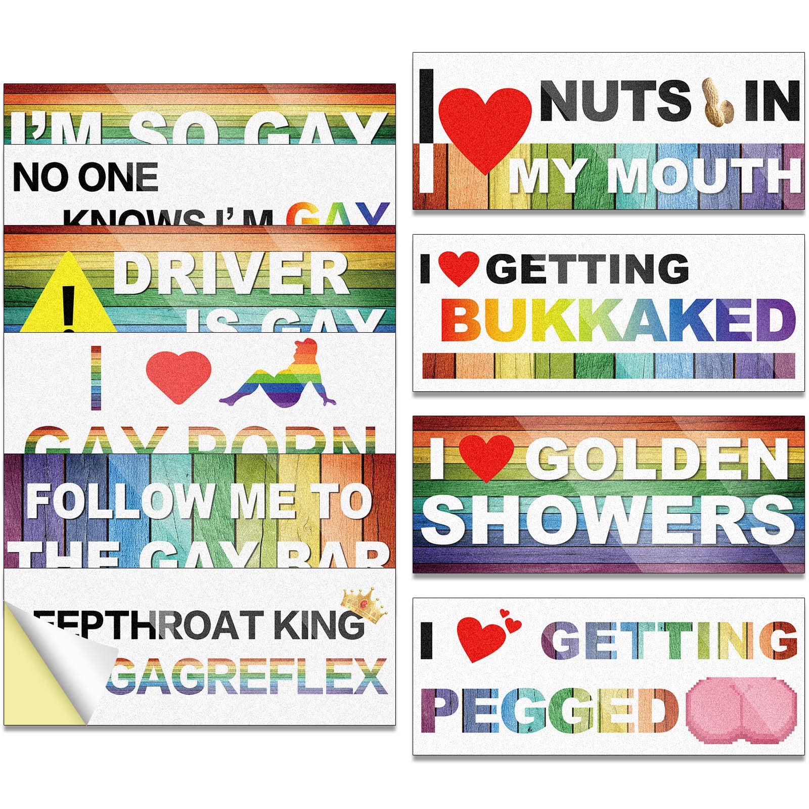 10 Pcs Magnetic Bumper Decals Funny Car Decals Rainbow Bumper Stickers Prank Car Stickers Colorful Car Accessories For Truck Car Vehicle Luggage Window Refrigerator(Classic Style, Pvc)