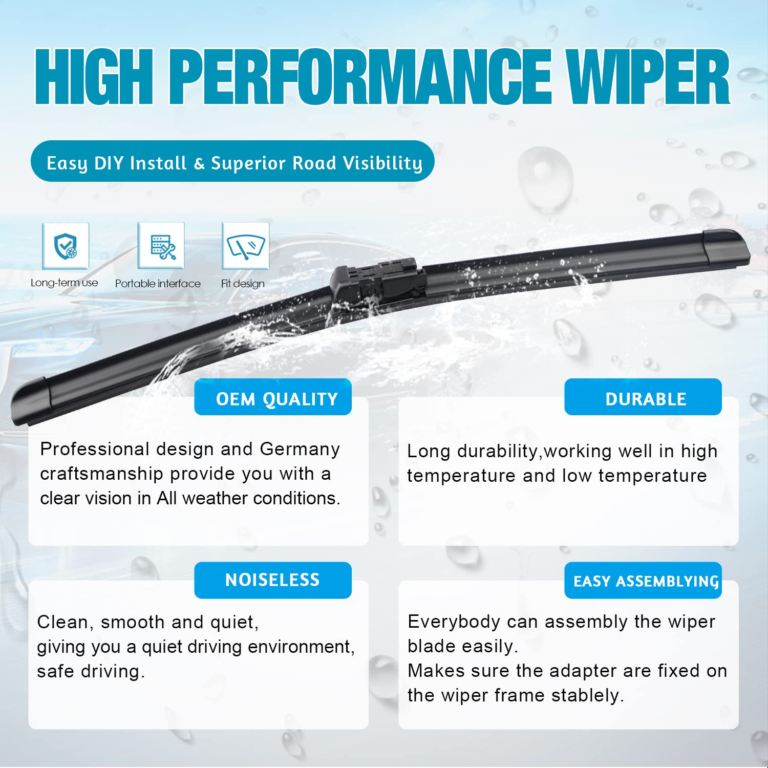 Vtogoi Wiper Blades With Rear Wiper Blades Set For 2018-2022 Jaguar F-Pace,Automotive Replacement Windshield Wiper Blades, That