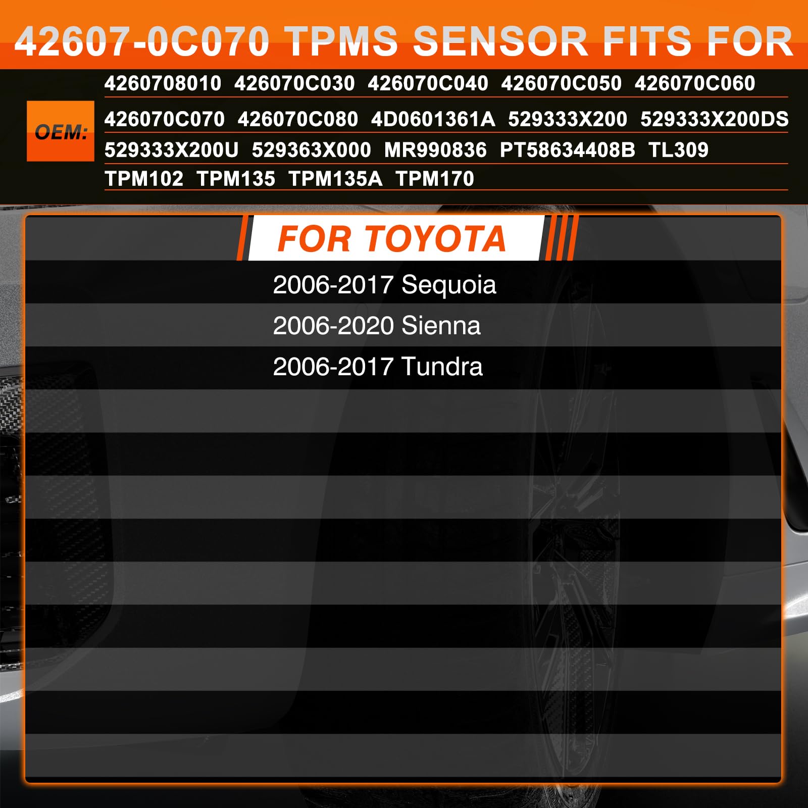 TPMS Sensor for Toyota Sienna 2006-2020, Sequoia 2006-2017, Tundra 2006-2017, 315MHz Pre-Programmed Tire Pressure Sensors Replac