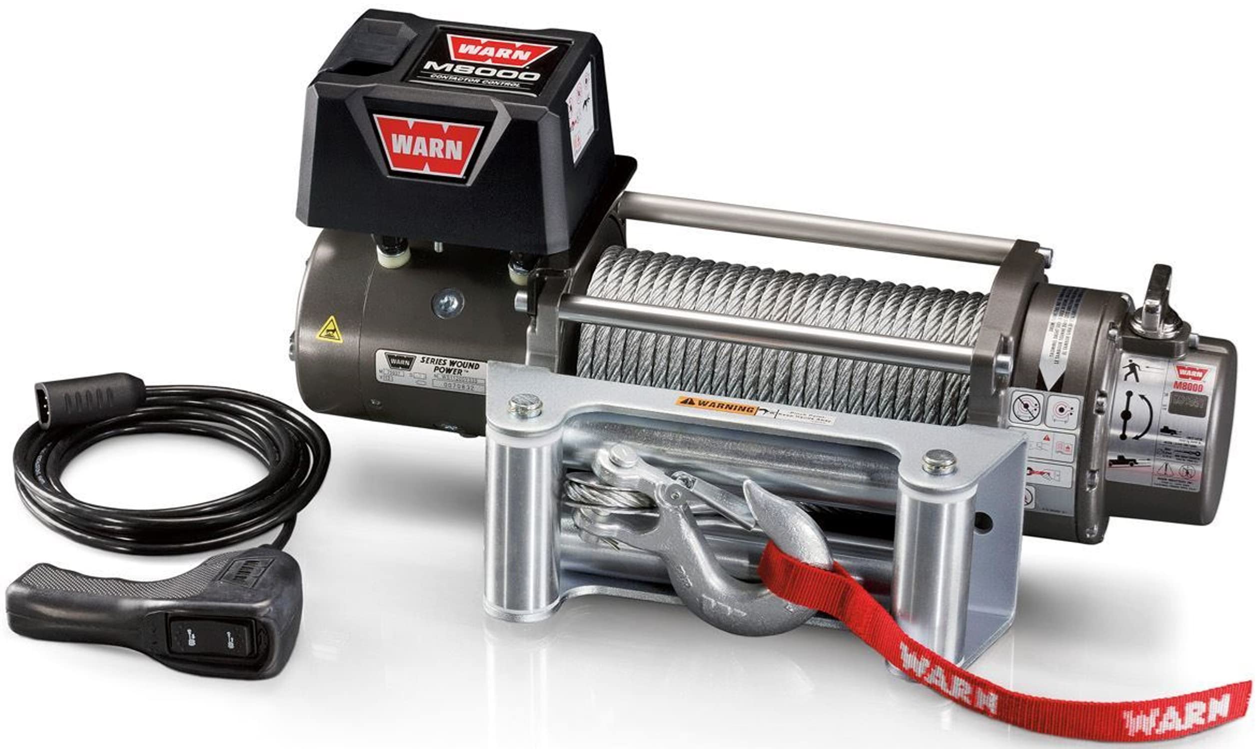 WARN 26502 M8000 Series Electric 12V Winch with Steel Cable Wire Rope: 5/16 Diameter x 100 Length, 4 Ton (8,000 lb) Pulling Cap
