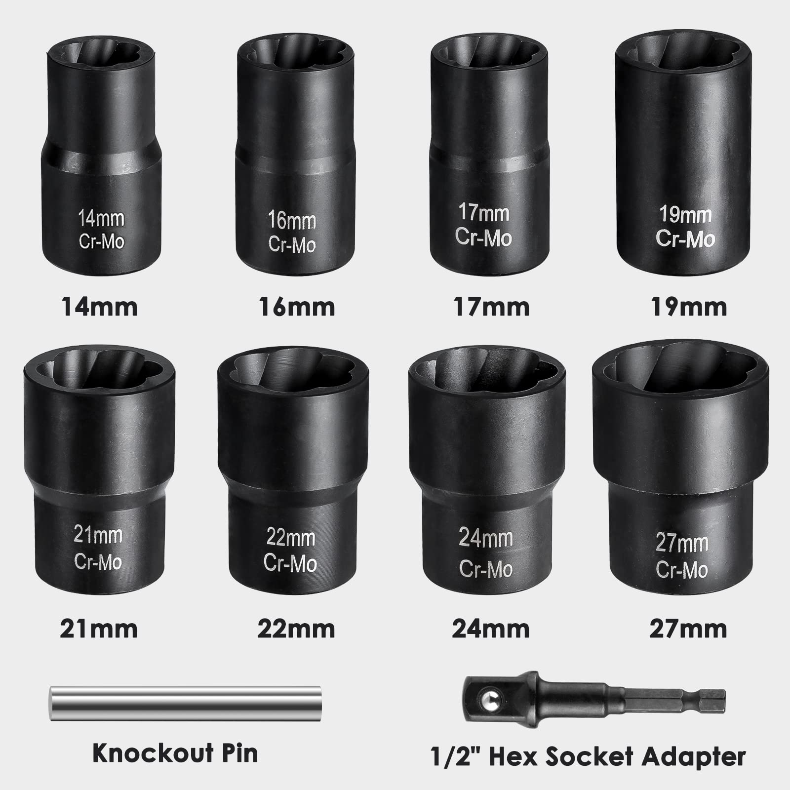 Thinkwork 1/2 Inch Drive Lug Nut Removal Tool, 10 Pieces Wheel Lock Removal Kit, Lug Nut Remover For Stripped, Rounded, Damaged,
