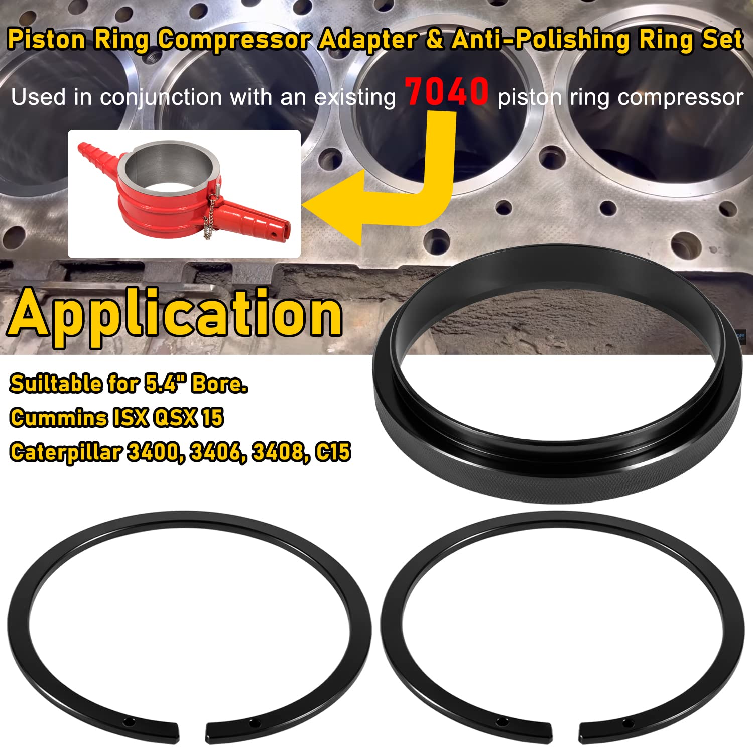3Pcs Piston Ring Compressor Adapter & Anti-Polishing Ring For Cummins Isx Qsx 15 & Caterpillar 3400, 3406, 3408, C15 Work With 7040 Piston Ring Compressor 5.4' Bore, Replace 5299339, 5299447 & 5299448
