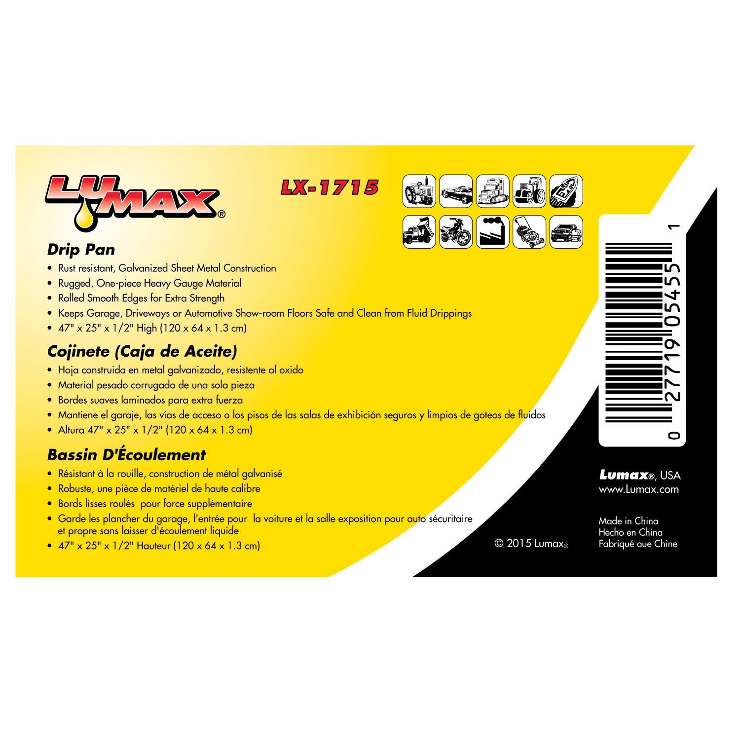 Lumax Lx-1715 Silver 47'' X 25'' X 1/2'' Galvanized Drip Pan Rust Resistant Keeps Garage, Driveways Or Automotive Show-Room Floo