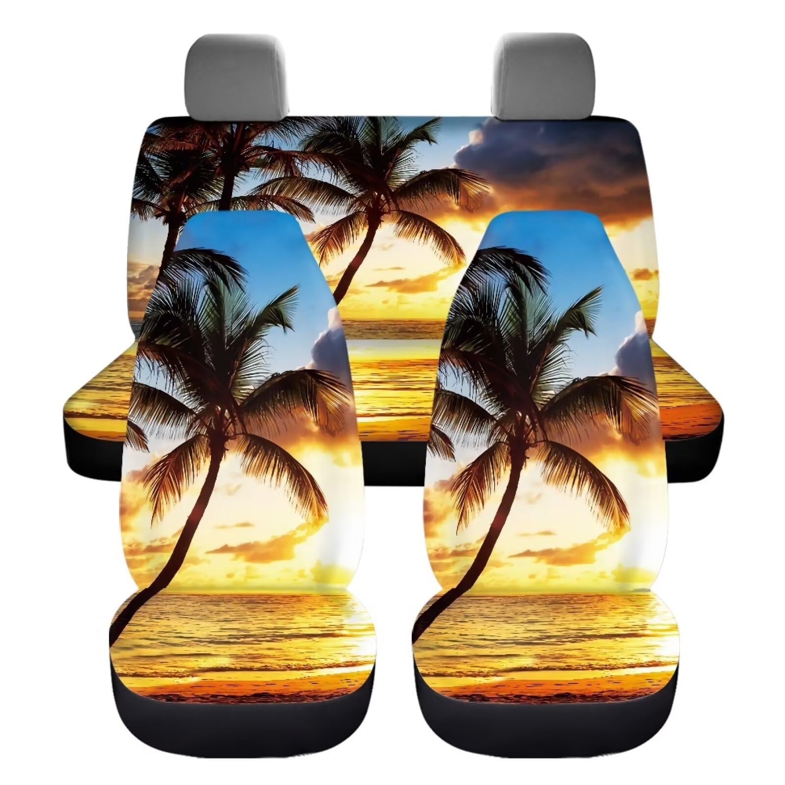 Wanyint Hawaiian Palm Tree Gold Blue Car Seat Covers Universal Fit Car Front Seat Protector + Back Bench Cover Full Set of 4, Ea