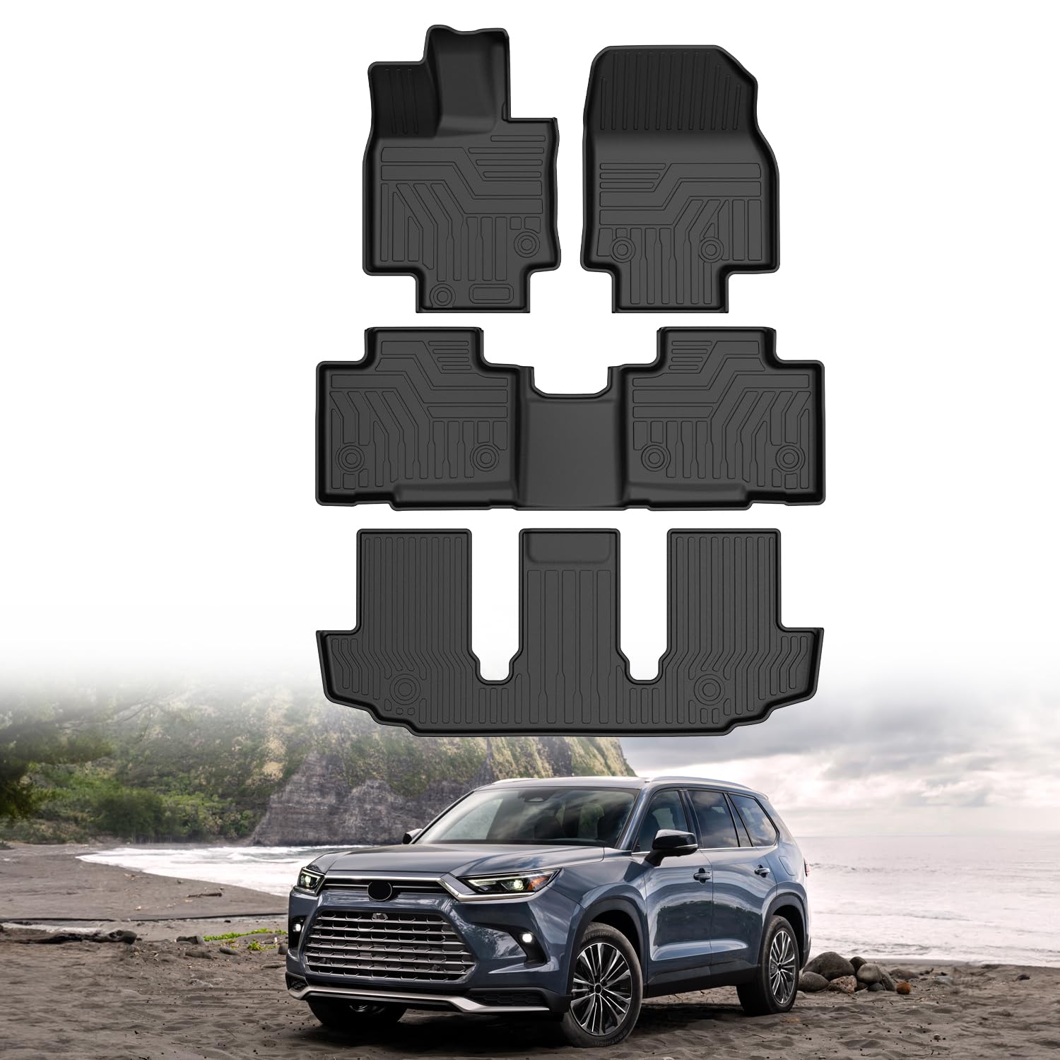 Mixsuper Floor Mats For 2020-2025 Toyota Highlander (Not For Hybrid Models) All Weather Floor Liners 3 Row Set Black (Fits With