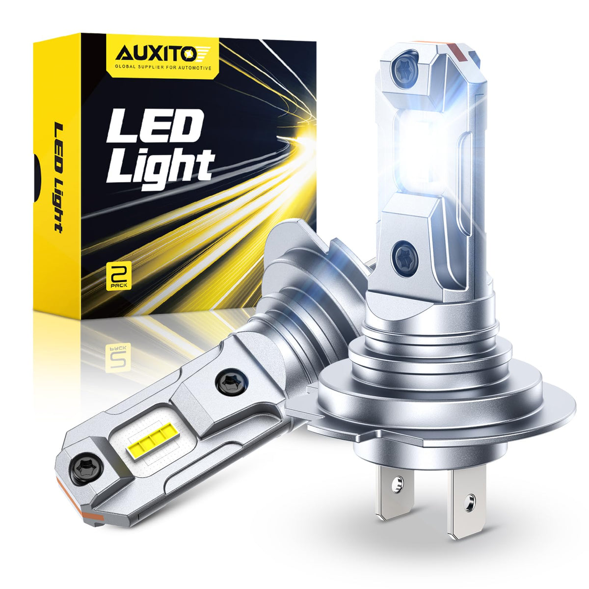 Auxito Upgraded H-7 H7_Ll Light Bulbs, 6500K White Super Bright, 1:1 Halogen Size, W/Csp Chips Led Fog Lights, No Adapter Requir