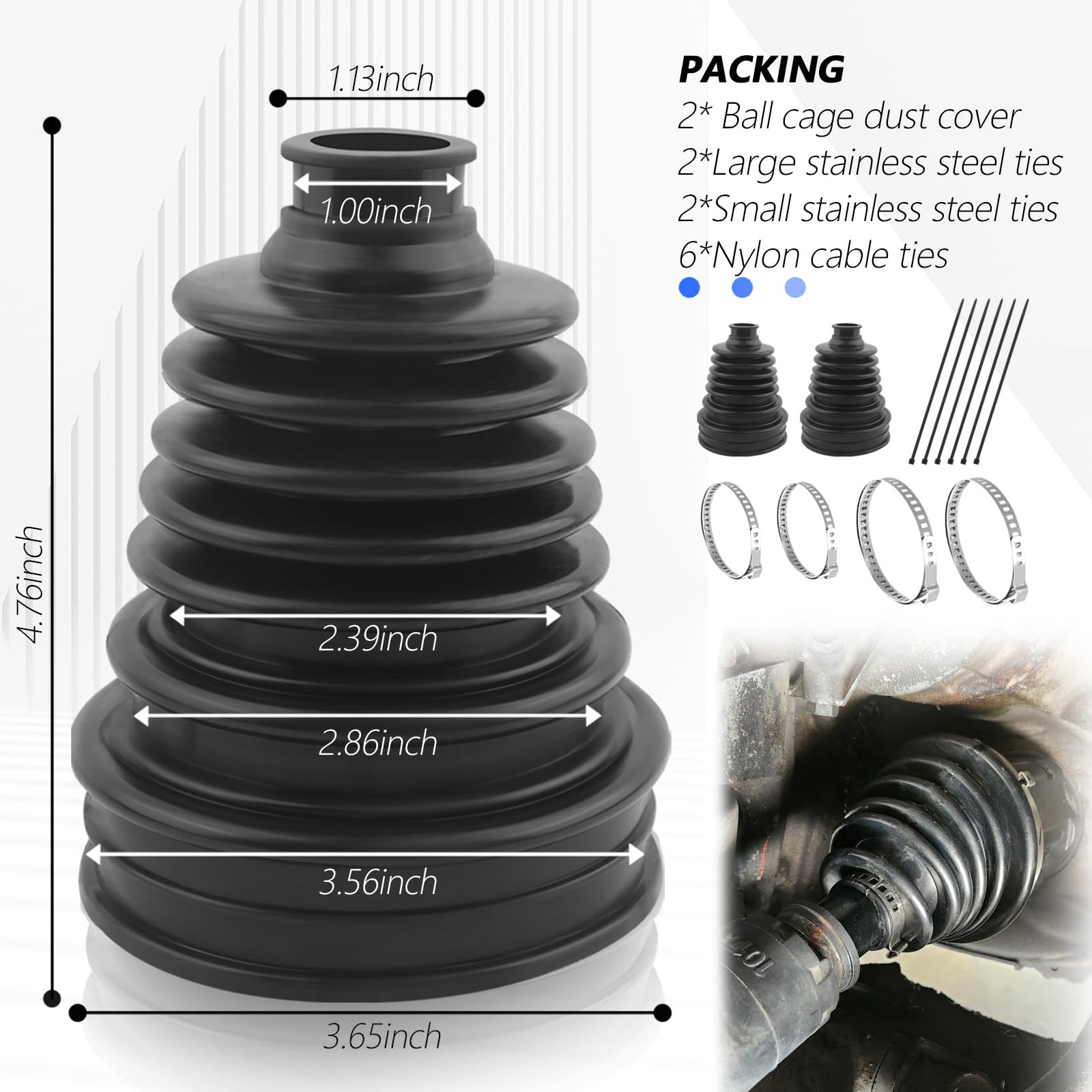 2PCS CV Boot Repair Kit Fit for 19mm to 24mm Shafts,Silicone CV Axle Boot Repair Kit Includes 4 Stainless Steel CV Boot Clamp &