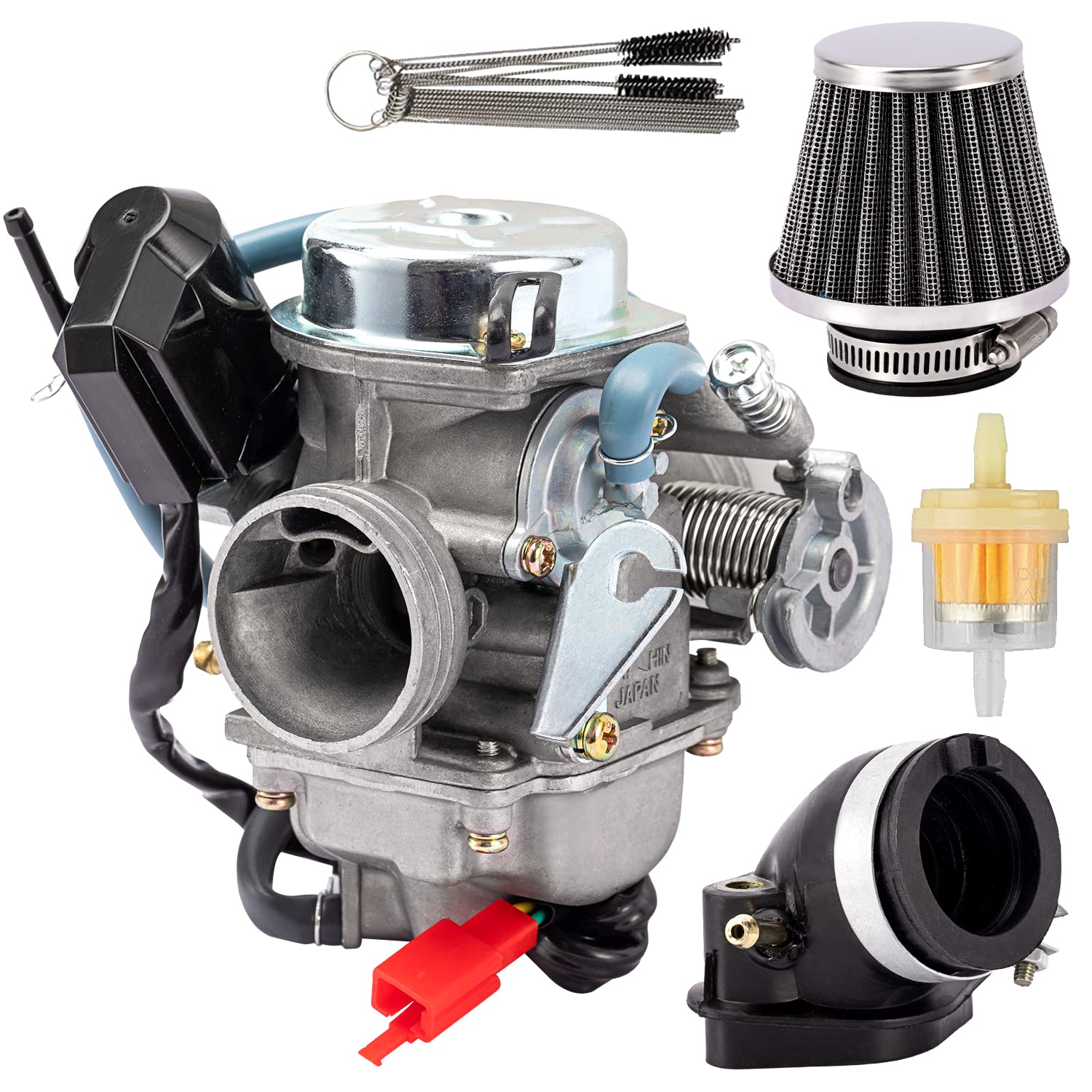 GY6 Carburetor 150cc for 4 Stroke 125cc 152QMJ 157QMJ Engines Electric Choke Motorcycle Scooter 24mm PD24J Carb with Intake Mani