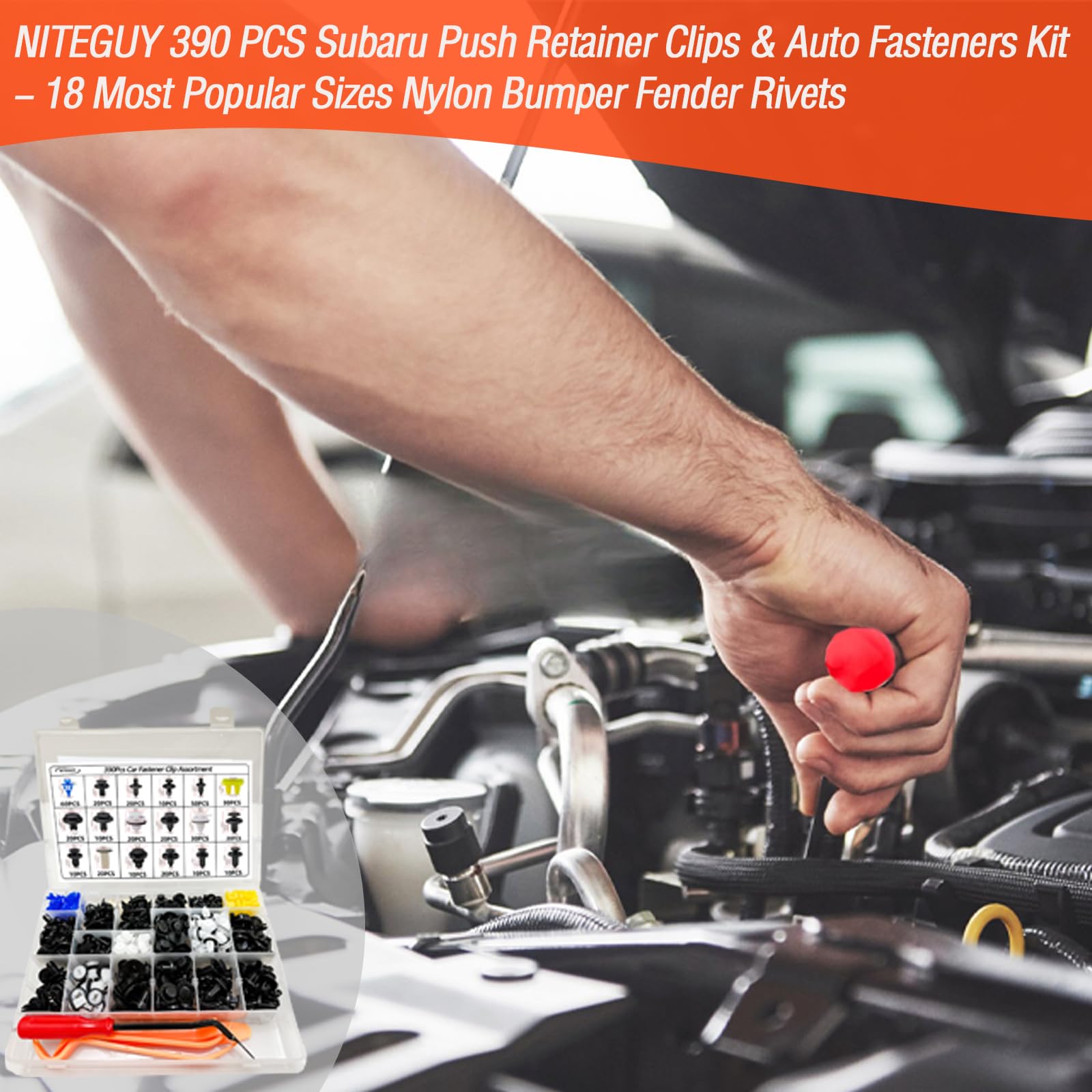 Niteguy 390Pcs Subaru Car Plastic Rivets Fasteners Push Retainer Kit,18 Most Popular Sizes Auto Push Pin Rivets, For Subaru Toyo