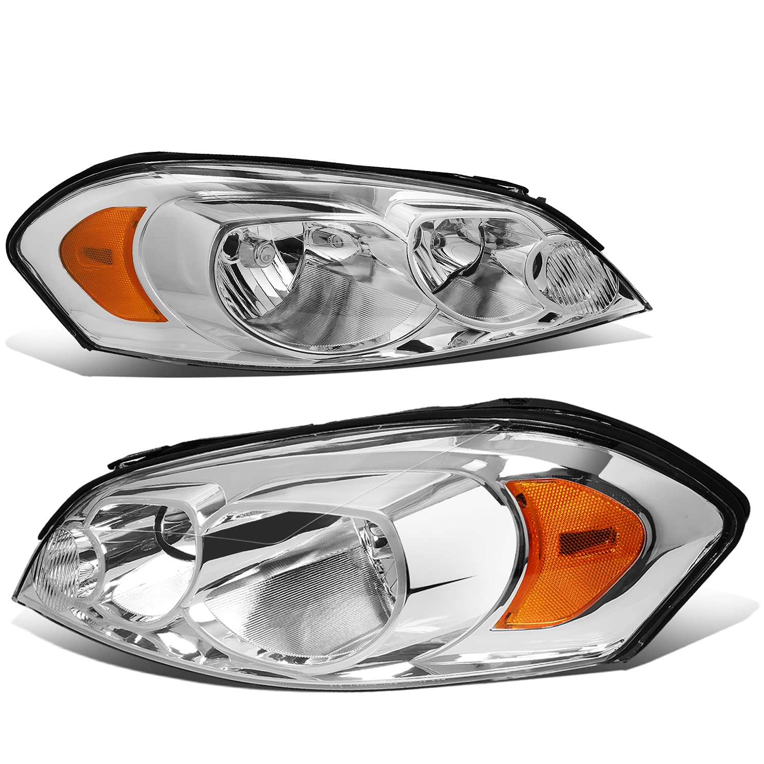 Dna Motoring Hl-Oh-Ci06-Ch-Am Chrome Amber Headlights Compatible With 06-13 Impala 14-16 Impala Limited 06-07 Monte Carlo