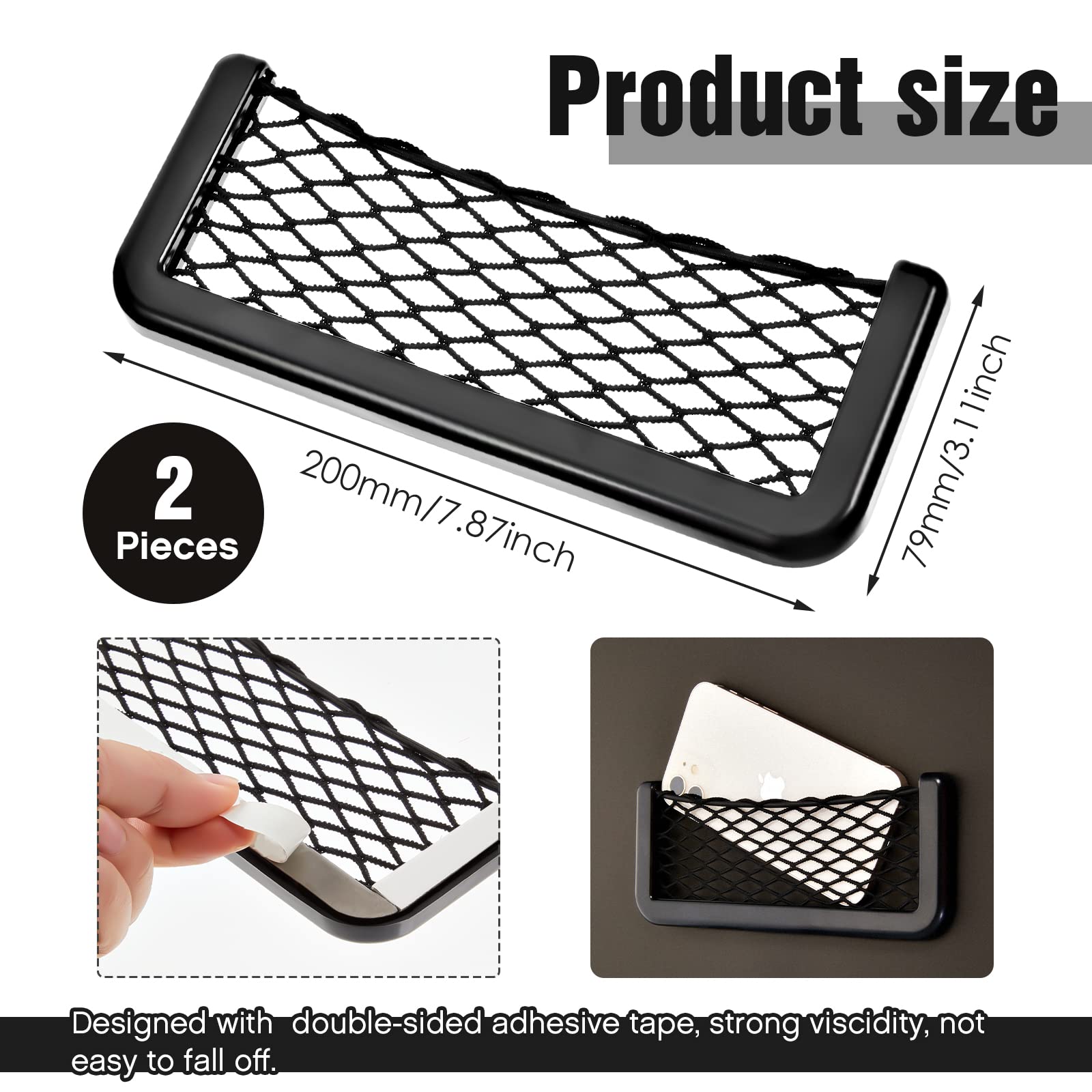 2 Pieces Abs Plastic Frame Car Storage Net Bag Phone Car Mesh Net Holder Rv Storage Boat Cargo Pocket Organizer Framed Mesh Net Pocket With Screws For Auto Rv Net (8 X 3.1 Inch)