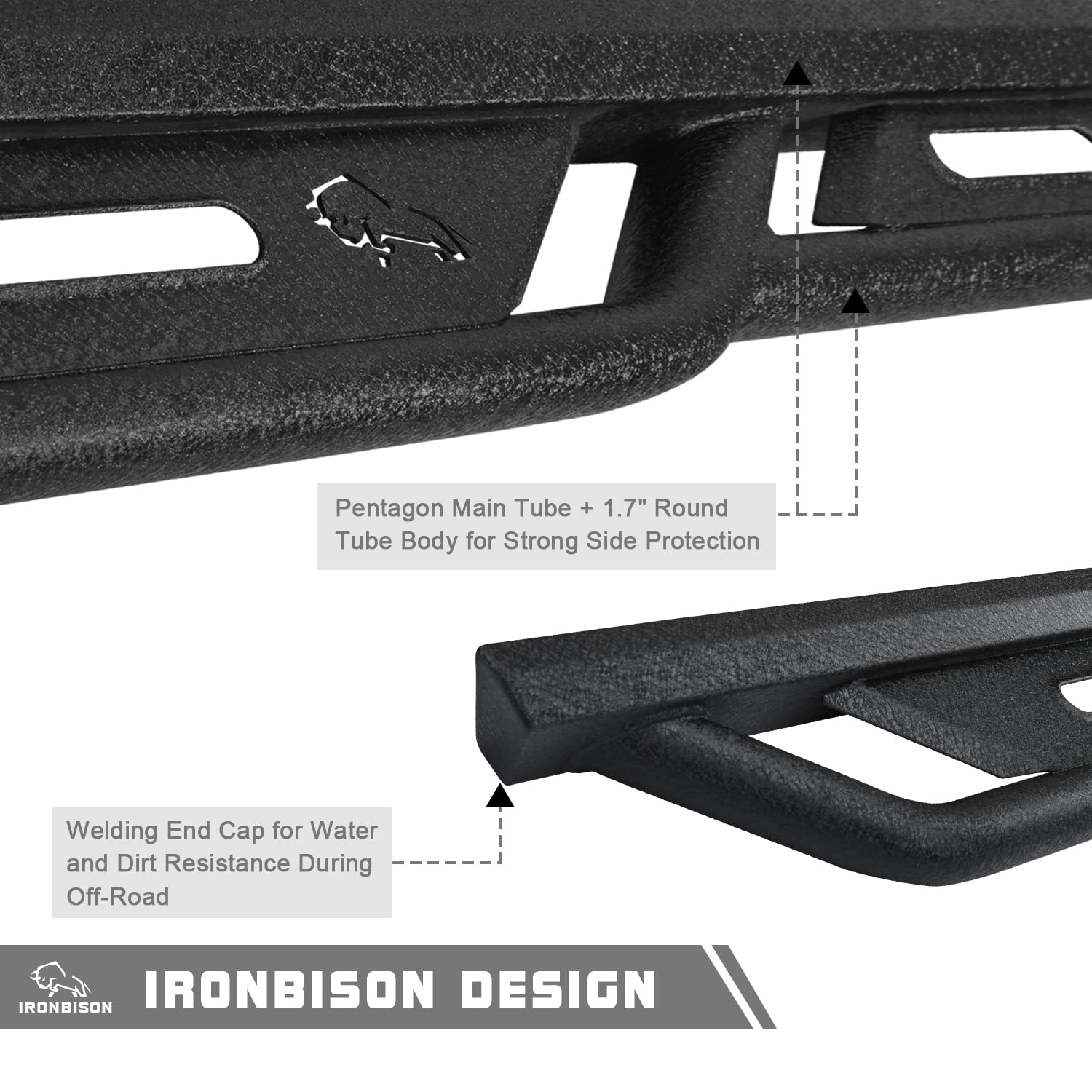 IRONBISON Running Boards for 2005-2024 Nissan Frontier Crew Cab, Heavy Duty Carbon Steel Nerf Bars, Black Finish