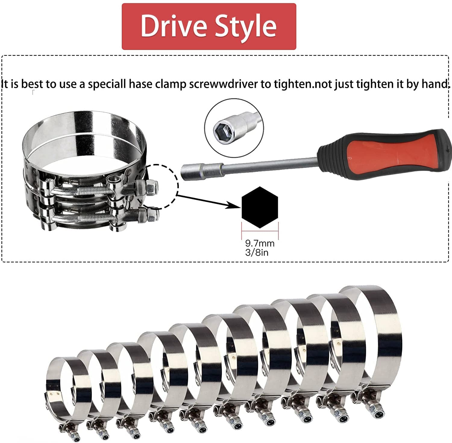 10Pcs 70Mm - 78Mm Stainless Steel T-Bolt Clamps Turbo Intake Intercooler Clamp For 2-1/2' Hose