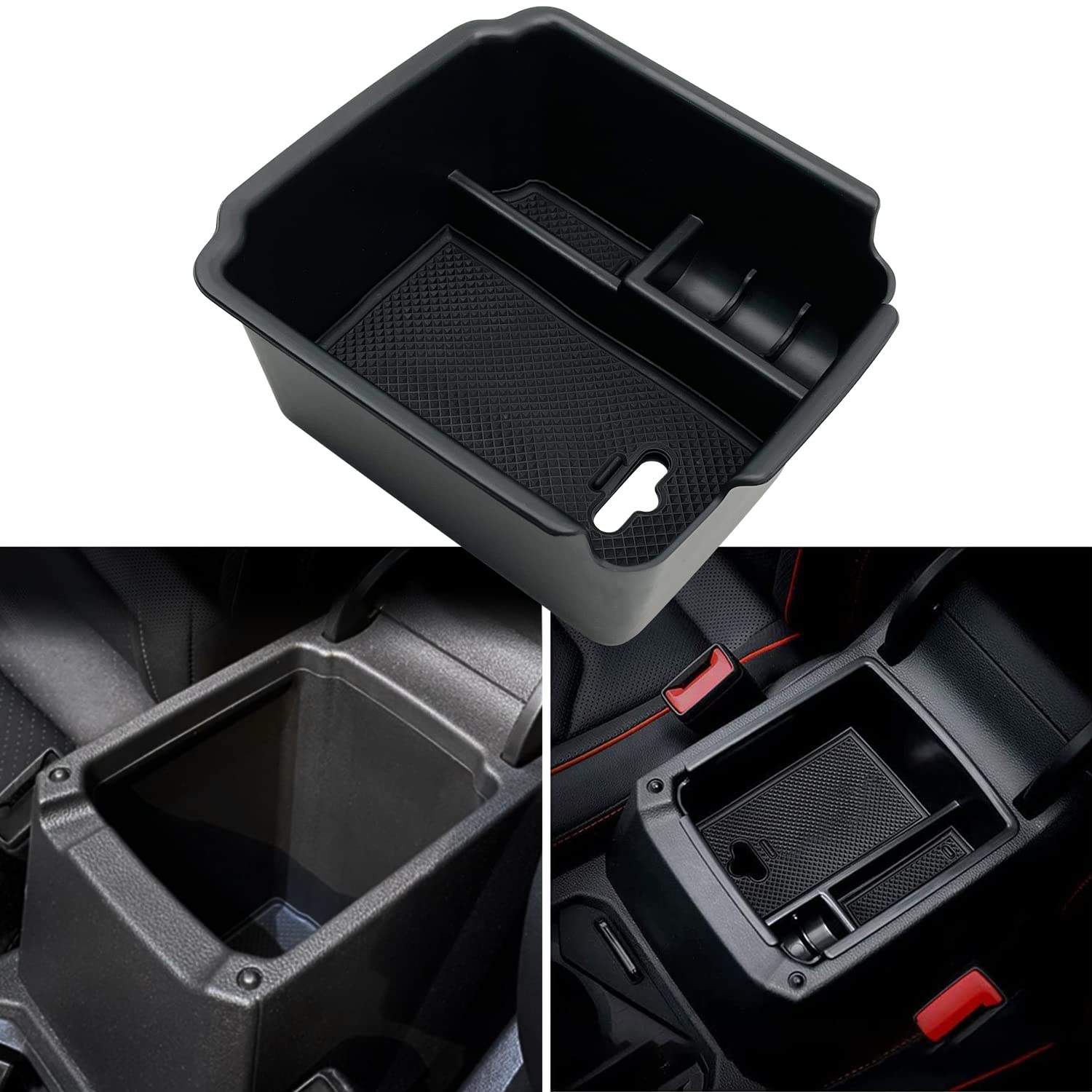 EVTIME Center Console Organizer for VW Tiguan & Taos, Black ABS Storage Box, Model EVTUGUAN