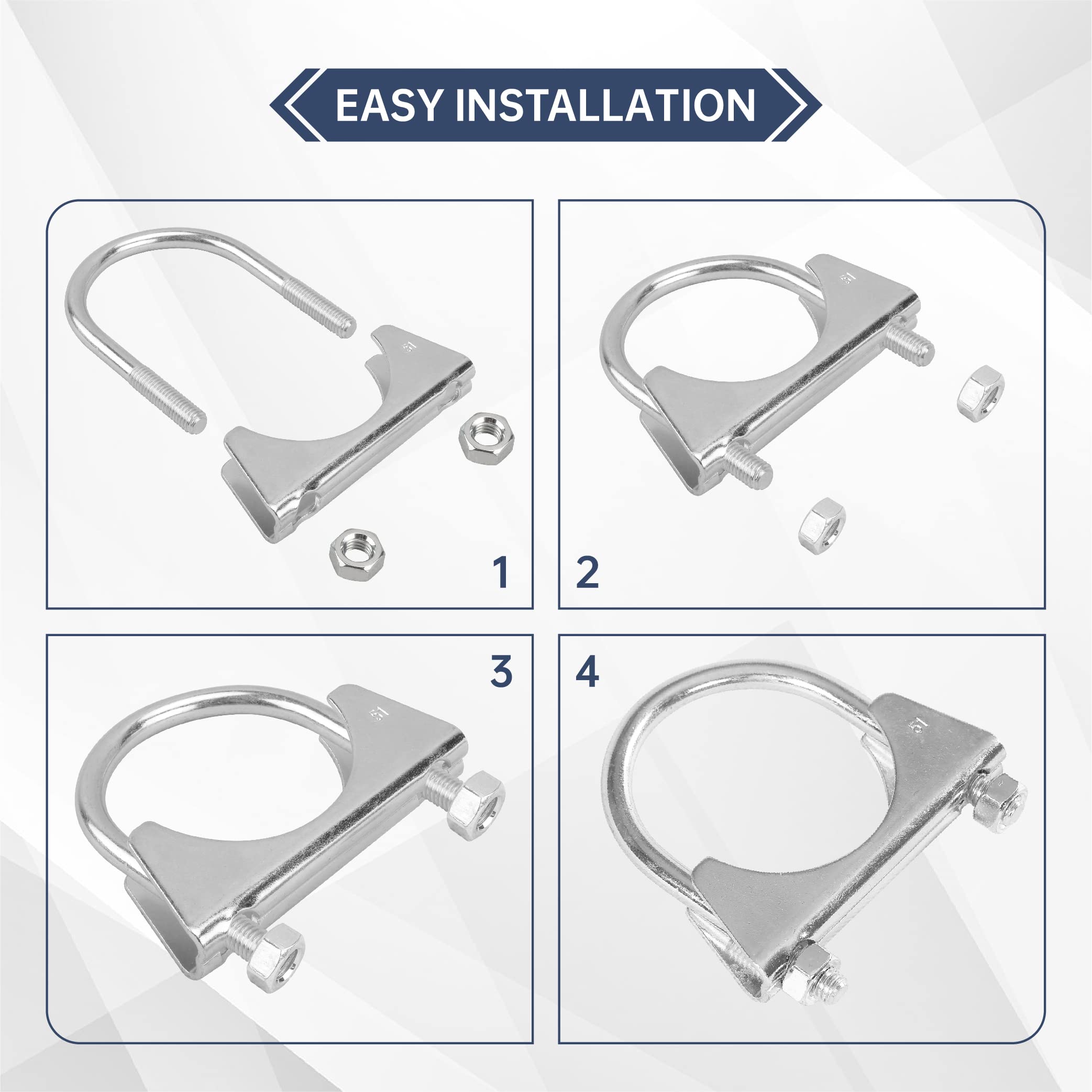 Batoneco 2' U Bolt Clamp, Muffler Exhaust Clamps,2 Inch Saddle Style Heavy Duty Mild Steel(2-Pack)