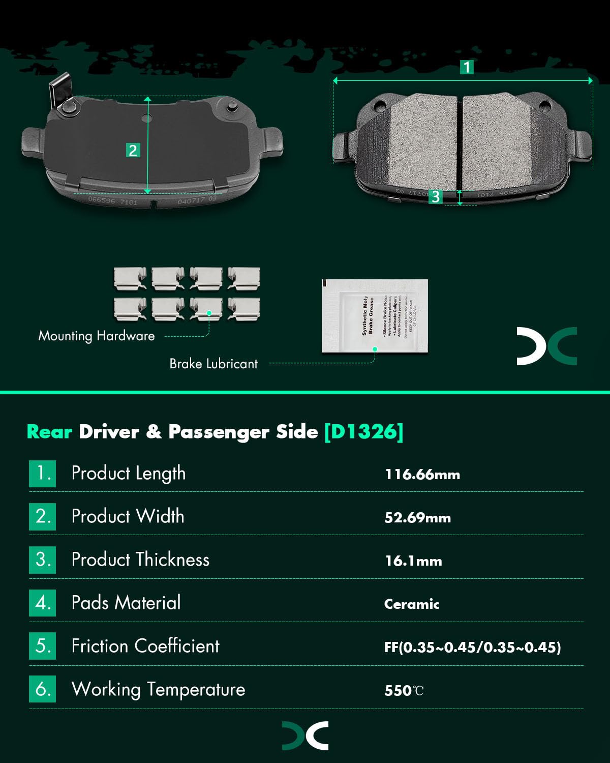 Scitoo D1327 D1326 Front Rear Brake Pads Sets Fit For Chrysler Town & Country 2008-2012,For Dodge Grand Caravan 2008-2012,For Do
