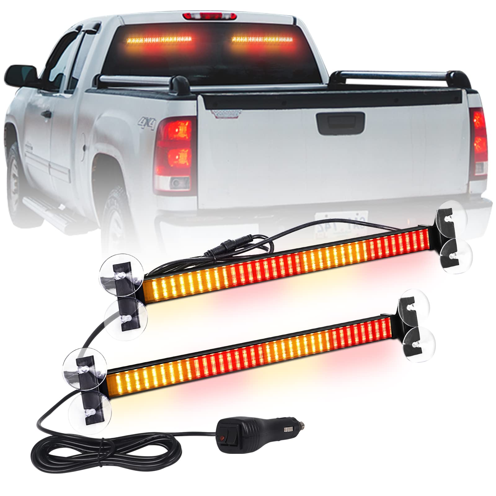 Xridonsen 2 In 1 Amber Red Emergency Strobe Traffic Advisor Light Bar 144 Led Warning Safety Interior Dash Windshield Lights Dec