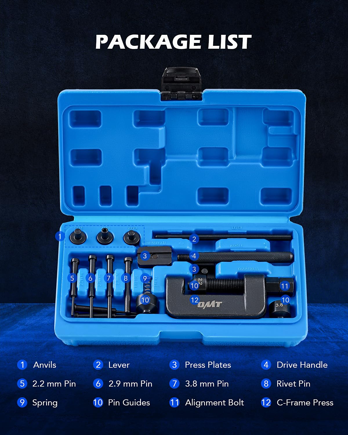 Orion Motor Tech 19Pc Chain Brake Tool Kit With C Frame 3 Anvils 5 Break Tips, Dirtbike Atv Bicycle Motorcycle Chain Tool Chain