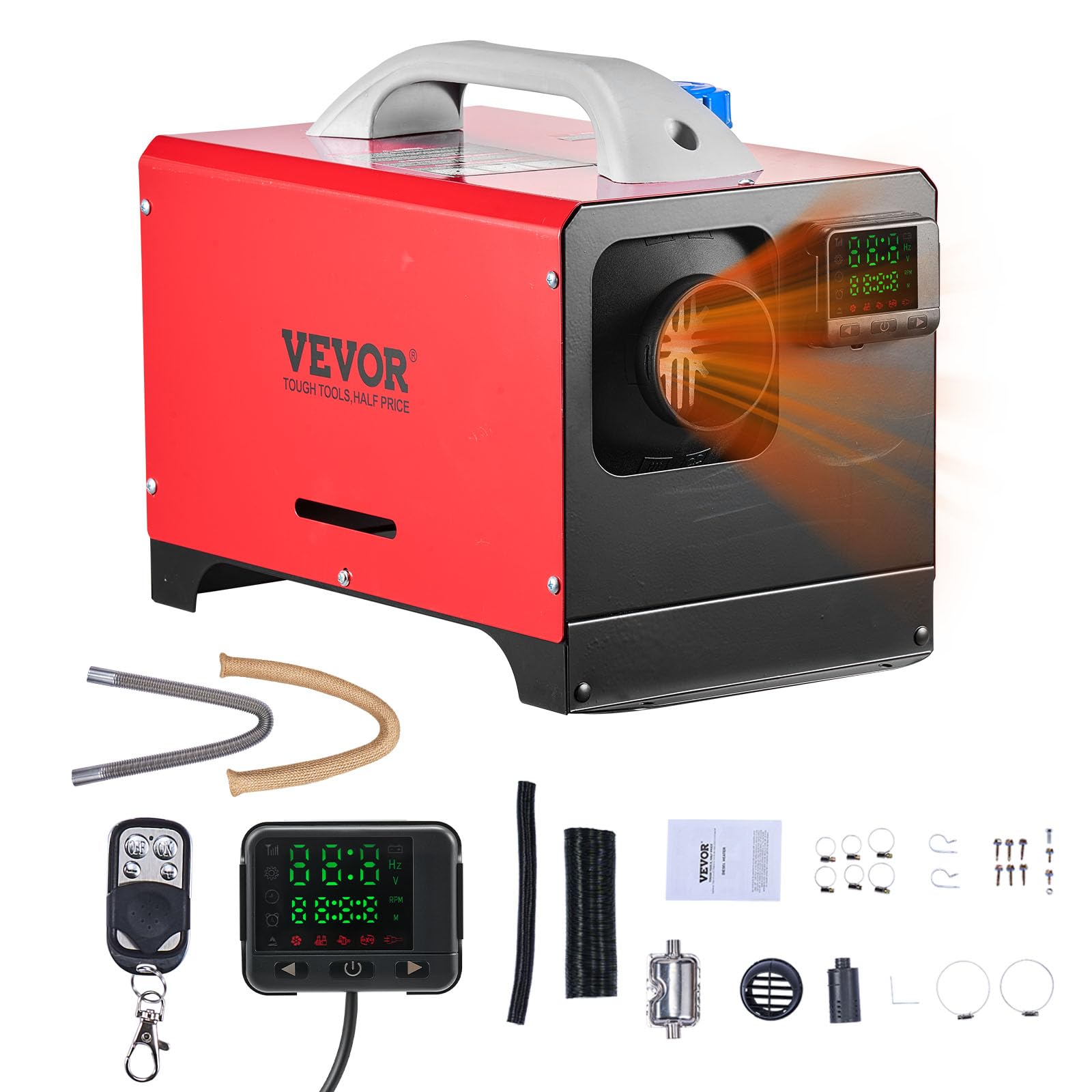 VEVOR Diesel Air Heater, 8 kW DC12-24V, Fast Heating Diesel Parking Heater with Remote Control and Black LCD Switch, Low Noise, 
