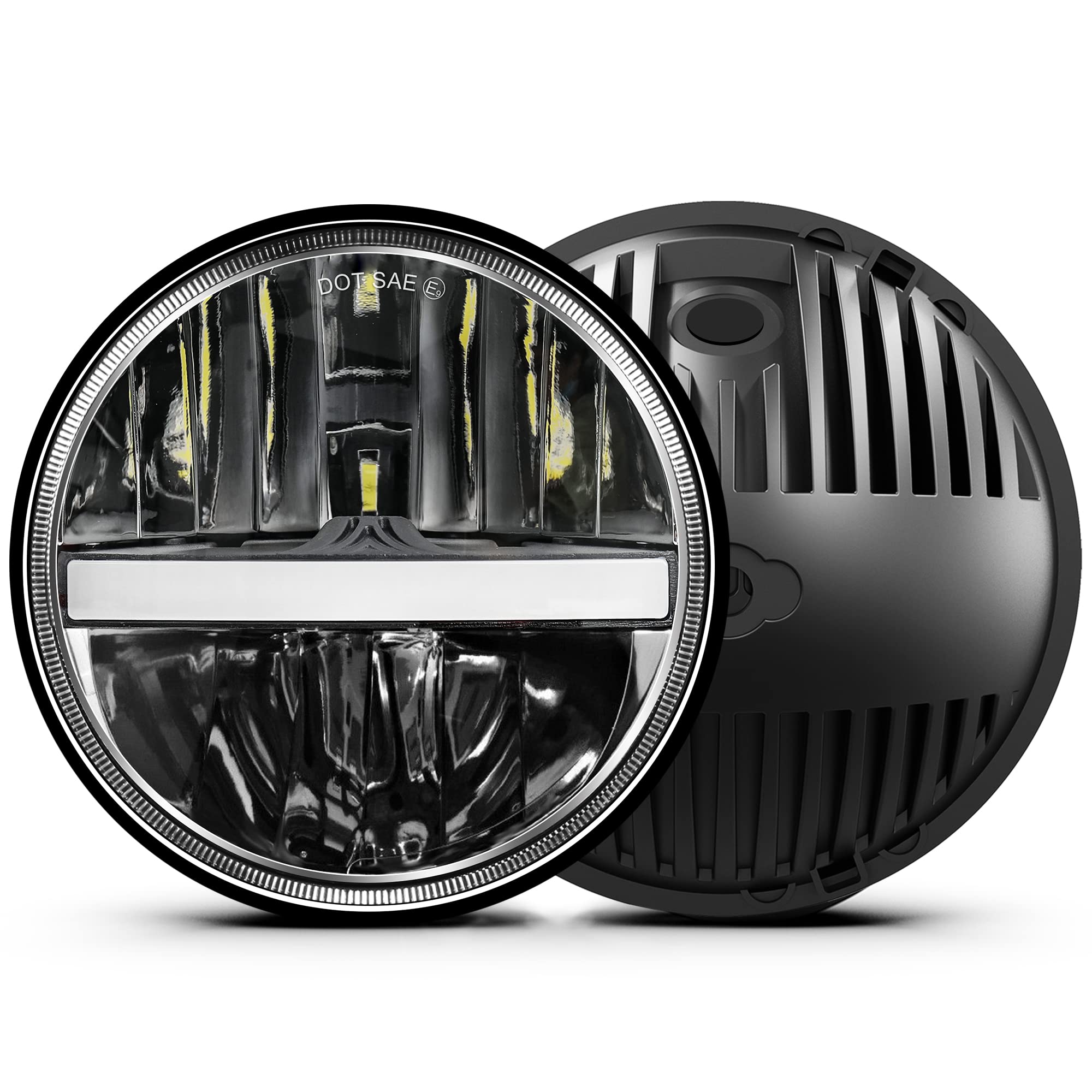 Uni-Shine 7-Inch Led Headlights - With Amber Turn Signal White Drl, Dot Approved, Hi/Lo Beam, Compatible With Jeep Wrangler Jk T