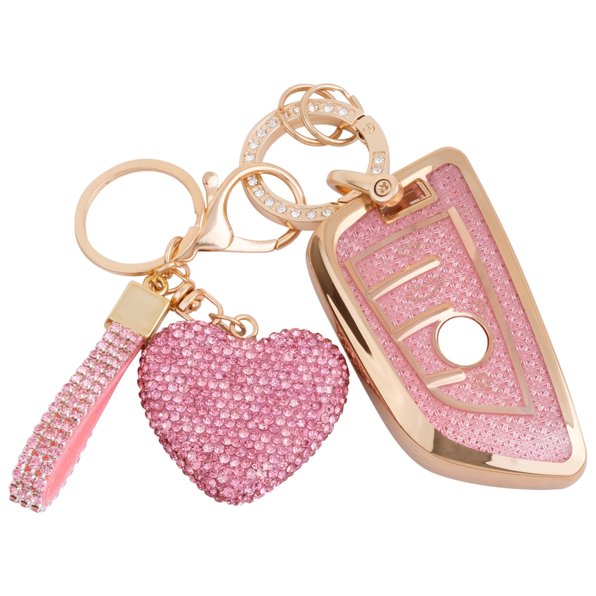 Meruns Compatiable with BMW key fob cover with Diamond Bling Keychain, Car Accessories Key holder Shell Compatiable with BMW X1 