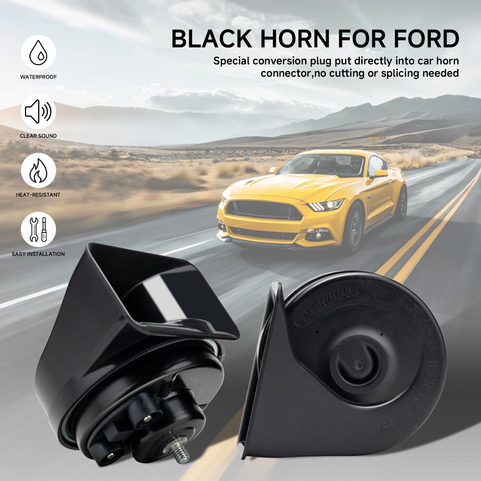 Farbin Loud Horn Compatible With Ford/Gm/Chrysler F-150 12V Car Horn Loud Dual-Tone Electric Snail Horns Waterproof Special Inte
