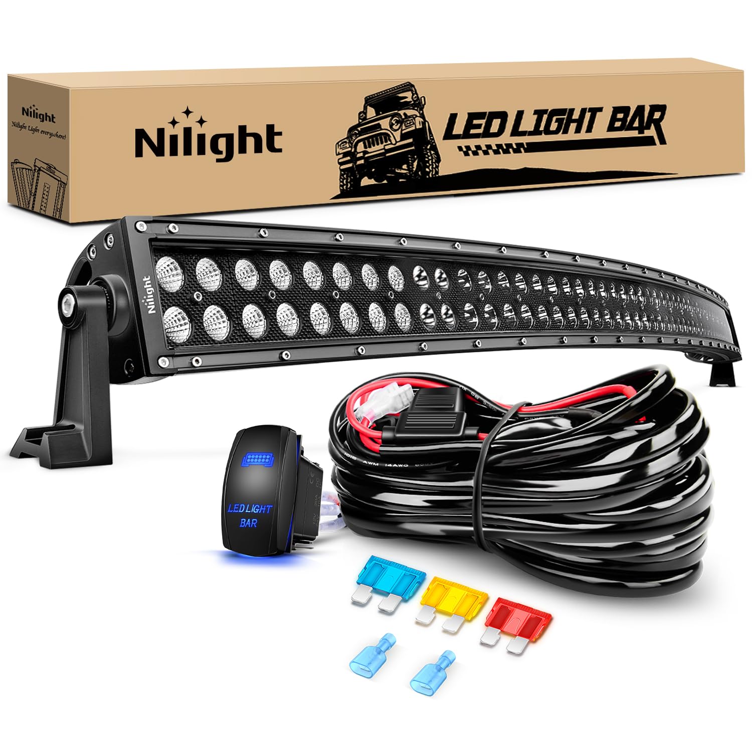 Nilight Zh120 50Inch 50 Inch 288W Curved Spot Flood Combo Bar Led Off Road Driving Light And 1Pc 14Awg 12V 5Pin Rocker Switch Wi