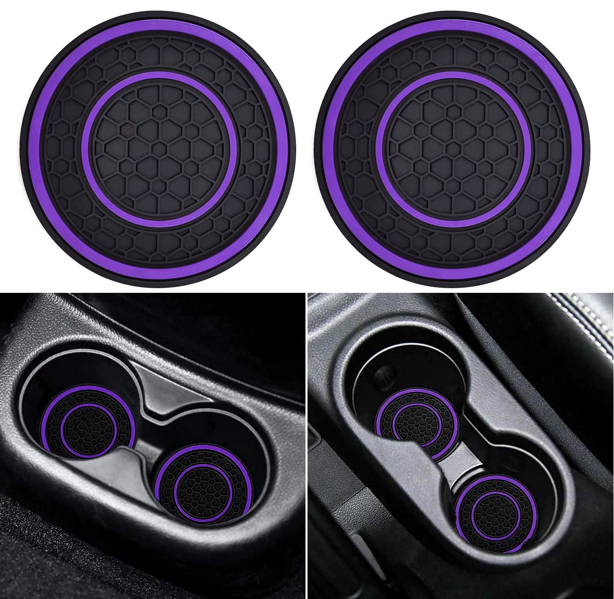Auprite Car Cup Holder Coasters, 2 Pack Universal Auto Anti Slip Cup Holder Insert Coaster, Car Interior Accessories (Purple)