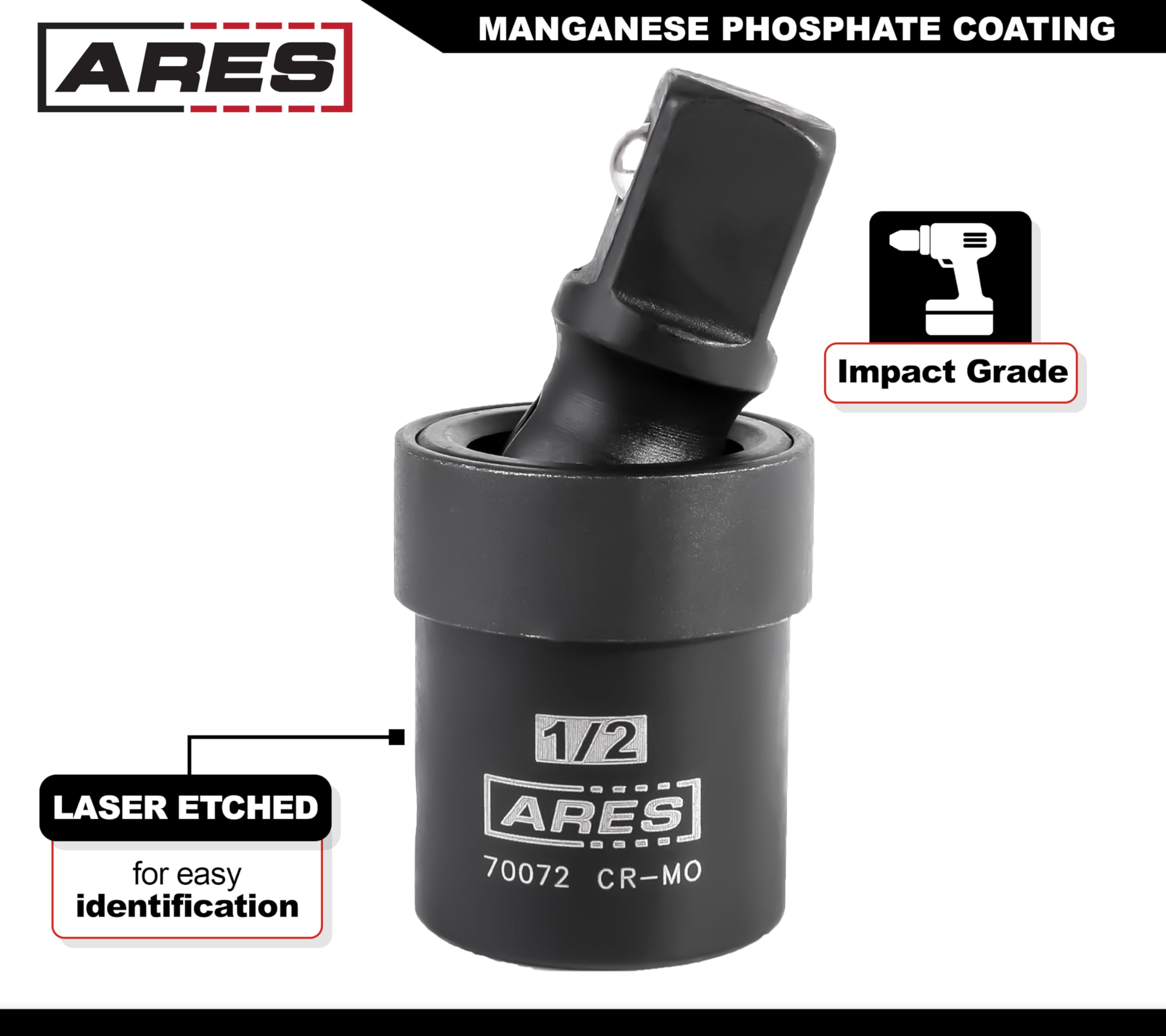 ARES 70073-3-Piece Impact Universal Joint Set - 1/4-Inch, 3/8-Inch and 1/2-Inch Drive Chrome Moly U Joint Sockets Access Hard to