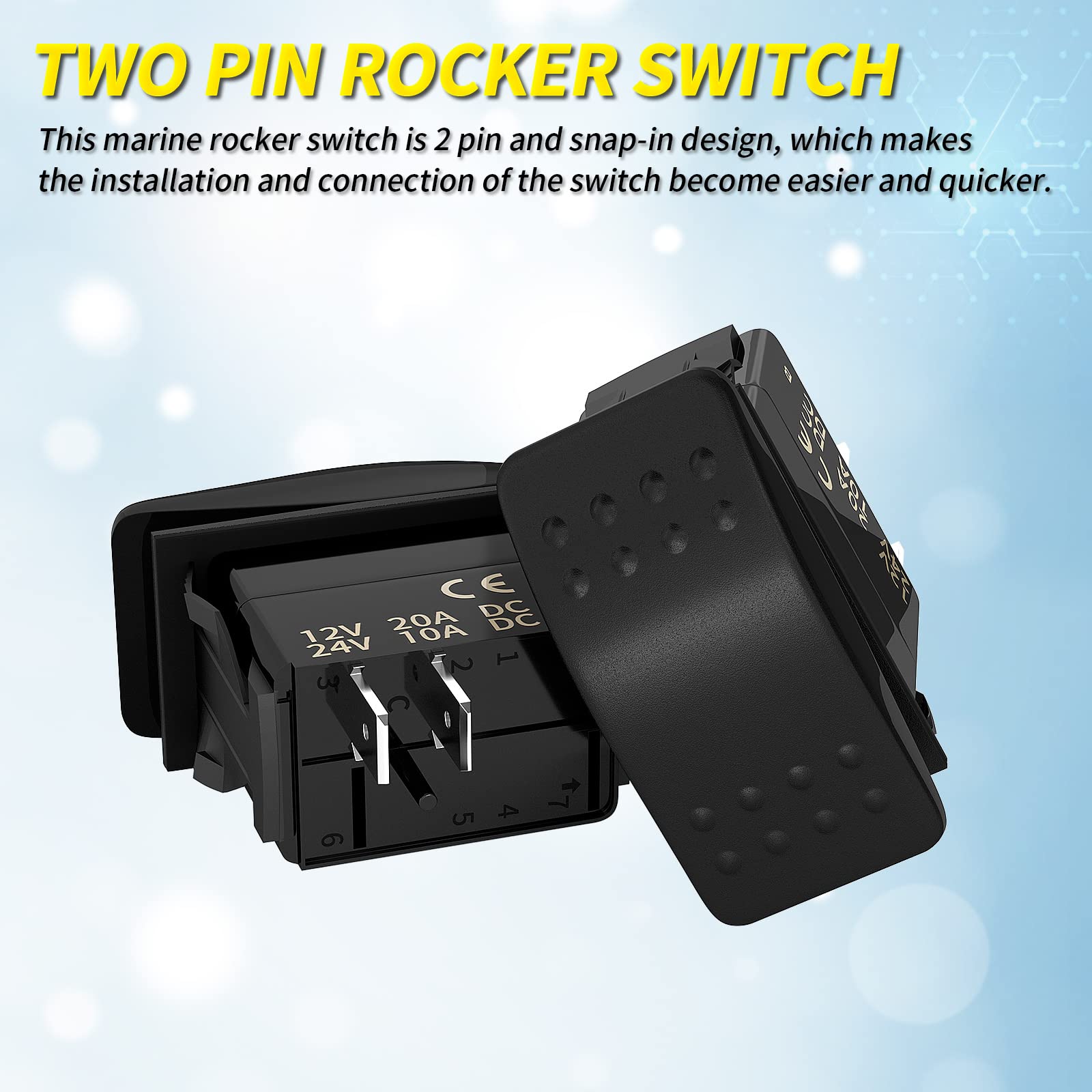 Joinfworld Boat Rocker Switch 12V 20A SPST ON Off Toggle Switch 2 Pin Rocker Switch 12 Volt Boat Switch Toggle for Automotive Ca