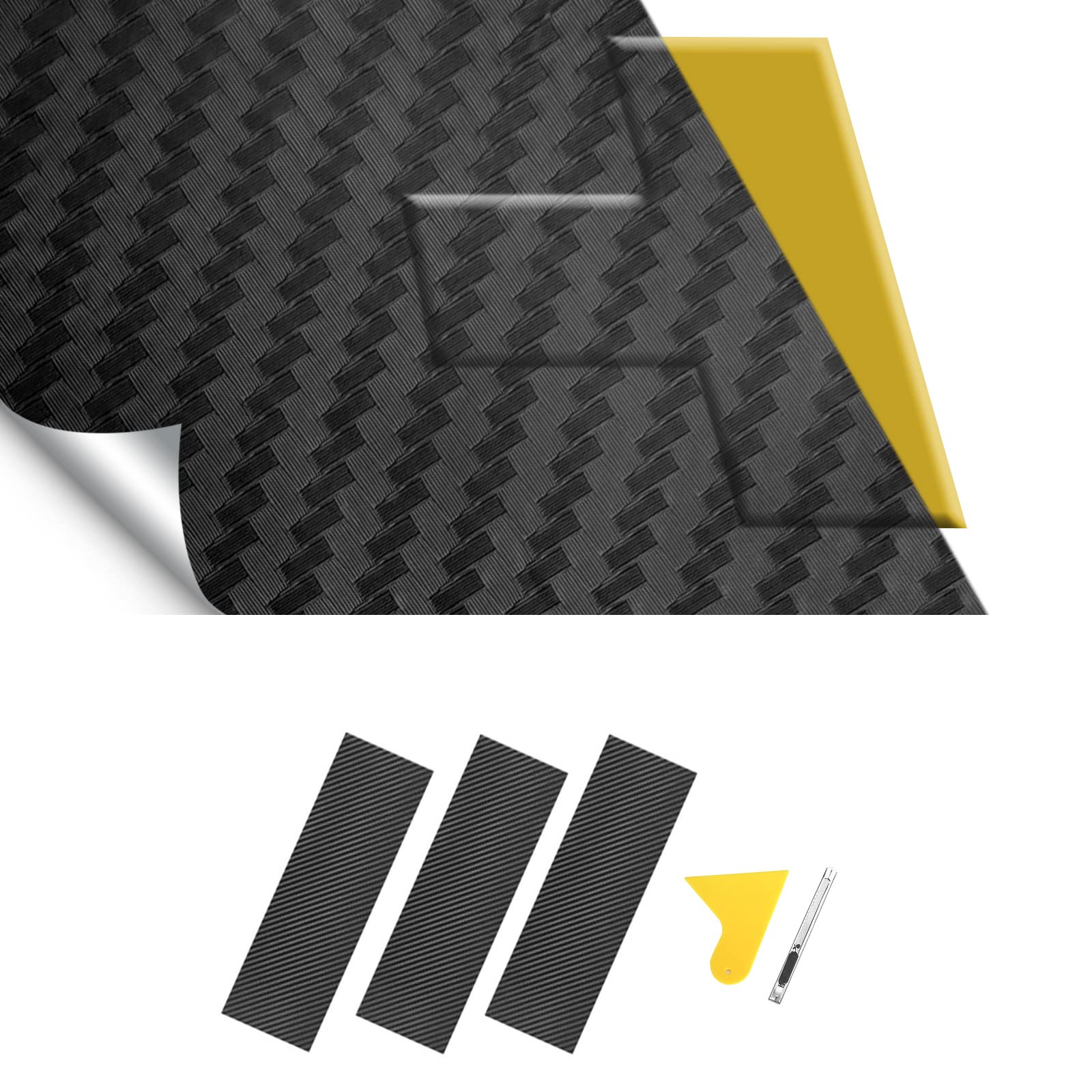 Blakaya Compatible With 11.8'' X 4'' Carbon Fiber Chevy Bowtie Emblem Wrap Kit Logo Overlay Vinyl Wrap With Spatula And Cutter 3