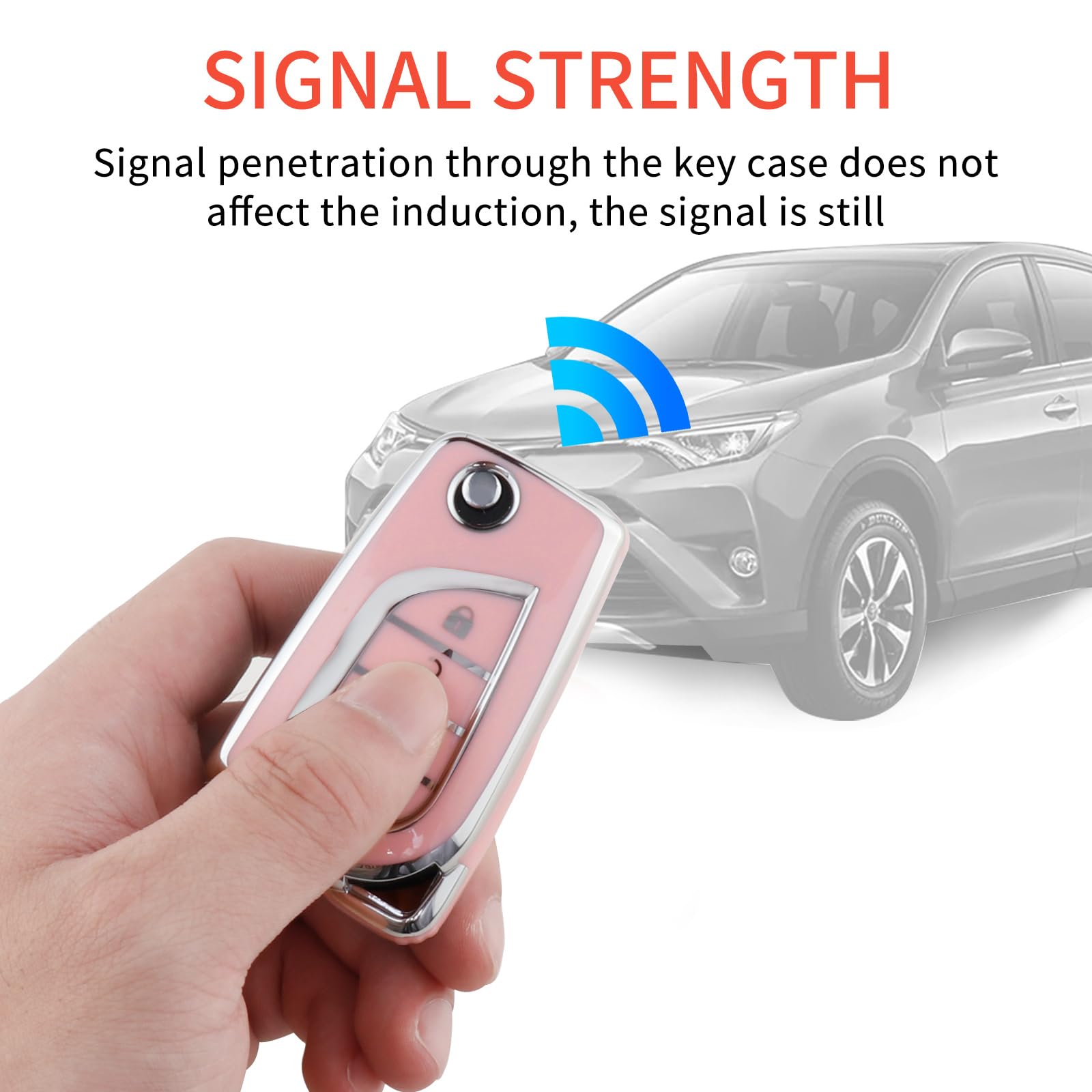 Pangpai Pink Key Fob Cover for Toyota, Soft TPU Key Case Protection with Bling Keychain Fit for Toyota Fortuner Tundra Camry RAV