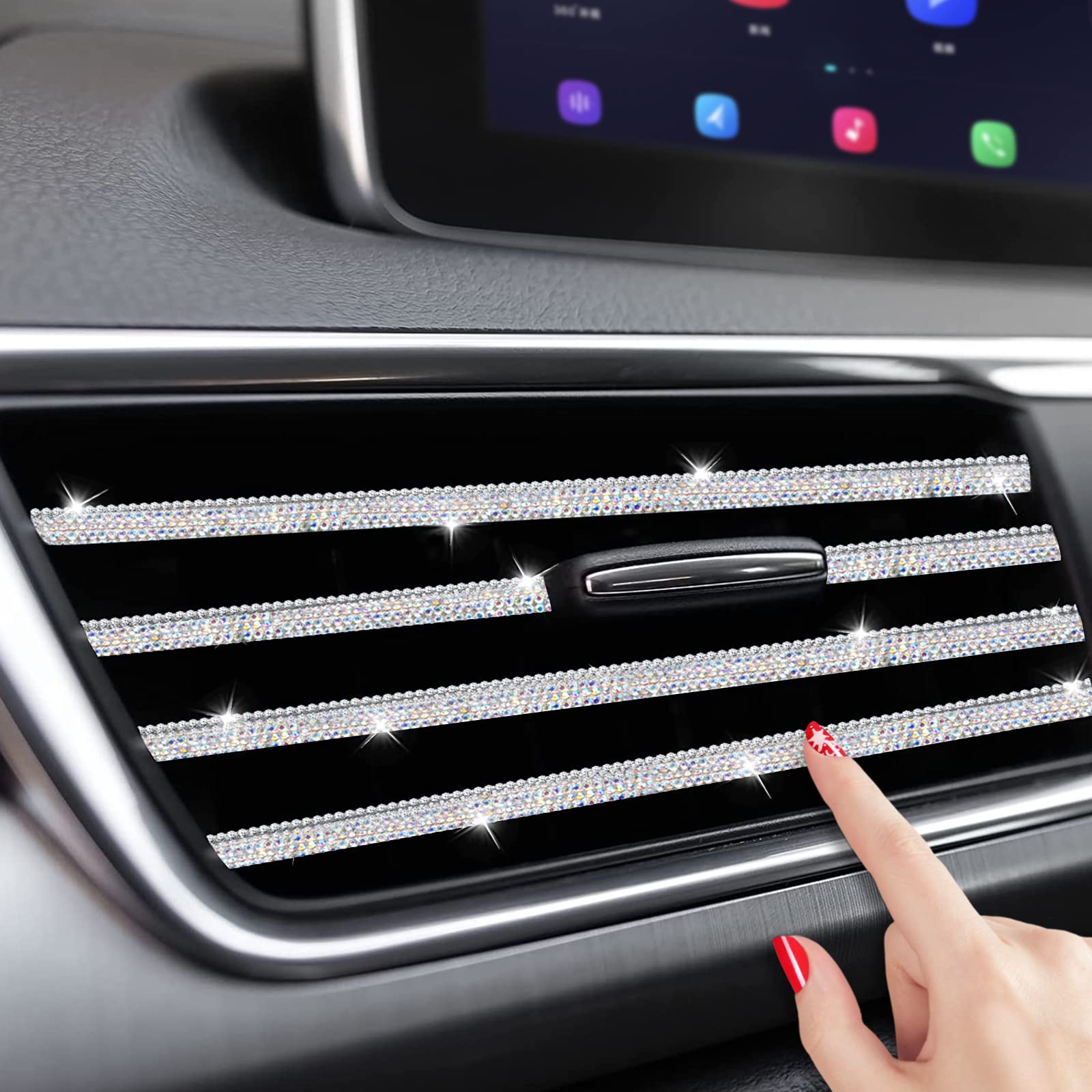 Bling Car Vent Outlet Trim - 10Pcs Rhinestone Car Air Conditioner Vent Decoration Strip (Multicolor)