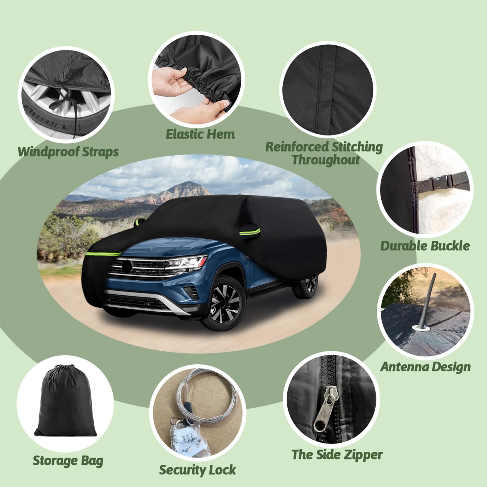 Beterny For Vw Atlas/Cross Sport (2017-2025) Waterproof Car Cover, 6 Layers 210T Sun Rain Uv Dust Snow Protection Outdoor Atlas