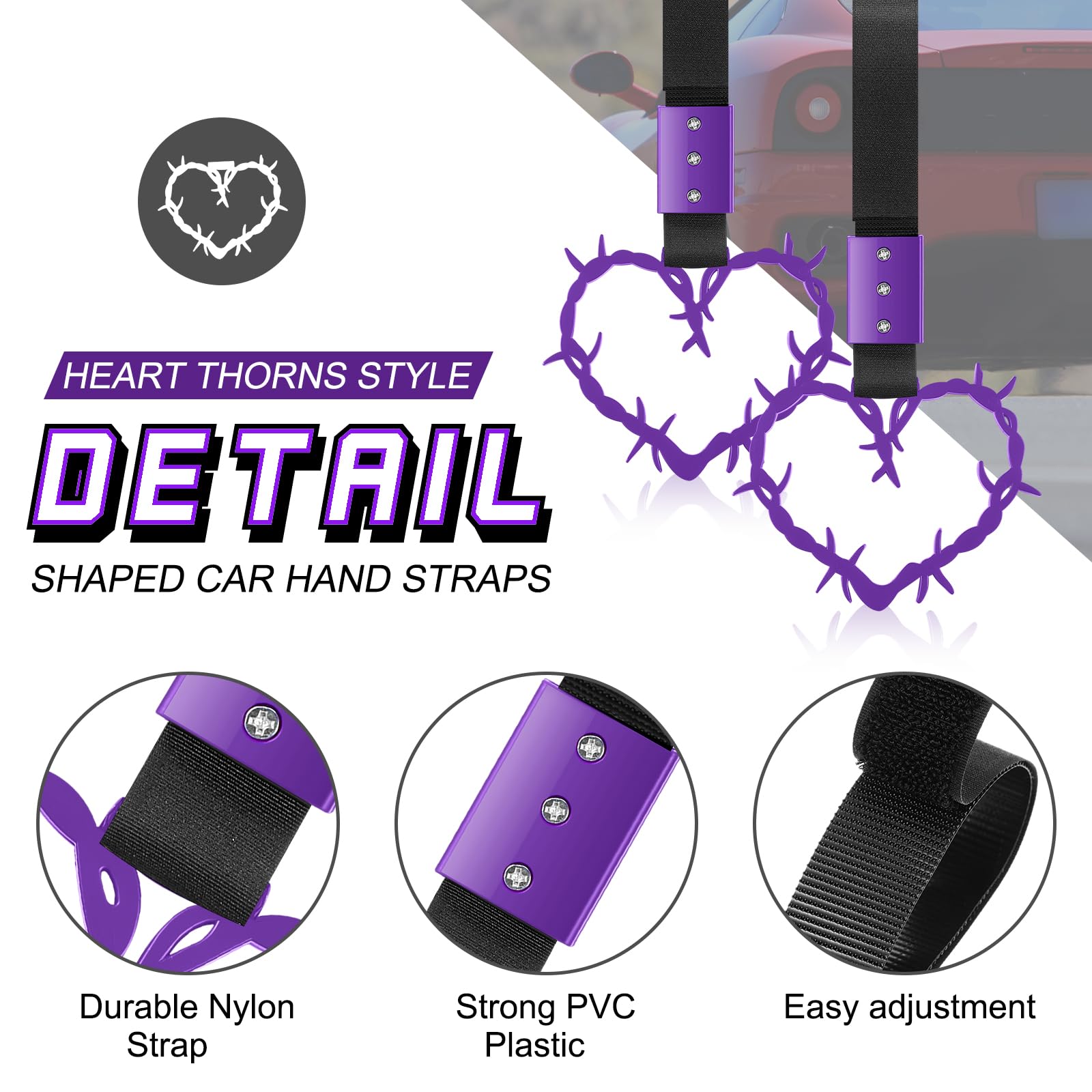 Fabbay 2 Pieces Heart Handle Keychains Car Accessory Heart Hand Strap Drift Charm For Car Interior Exterior Decoration(Purple,Th