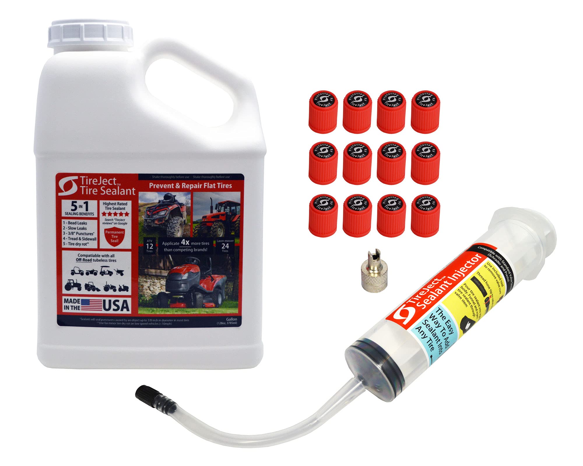 Tireject 5-In-1 Off-Road Tire Sealant - Gallon Kit To Repair And Prevent Flat Tires (Applicate Up To 16 Atv Tires, Large Tractors, Farm Equipment & More!)