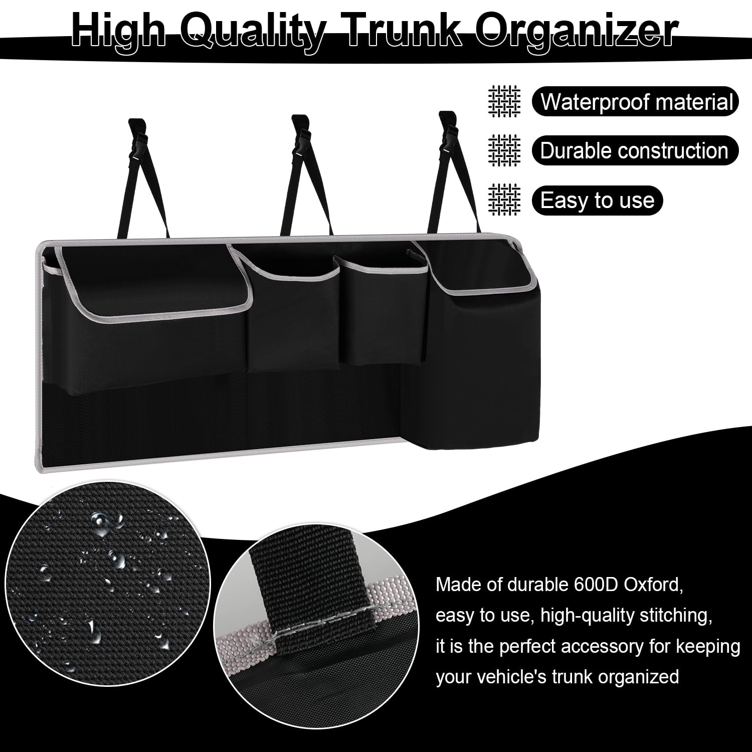 Uyye Trunk Hanging Organizer,Backseat Bag, Car Interior Accessories With 4 Pockets & 2 Mesh Pouches For Groceries, Will Provides