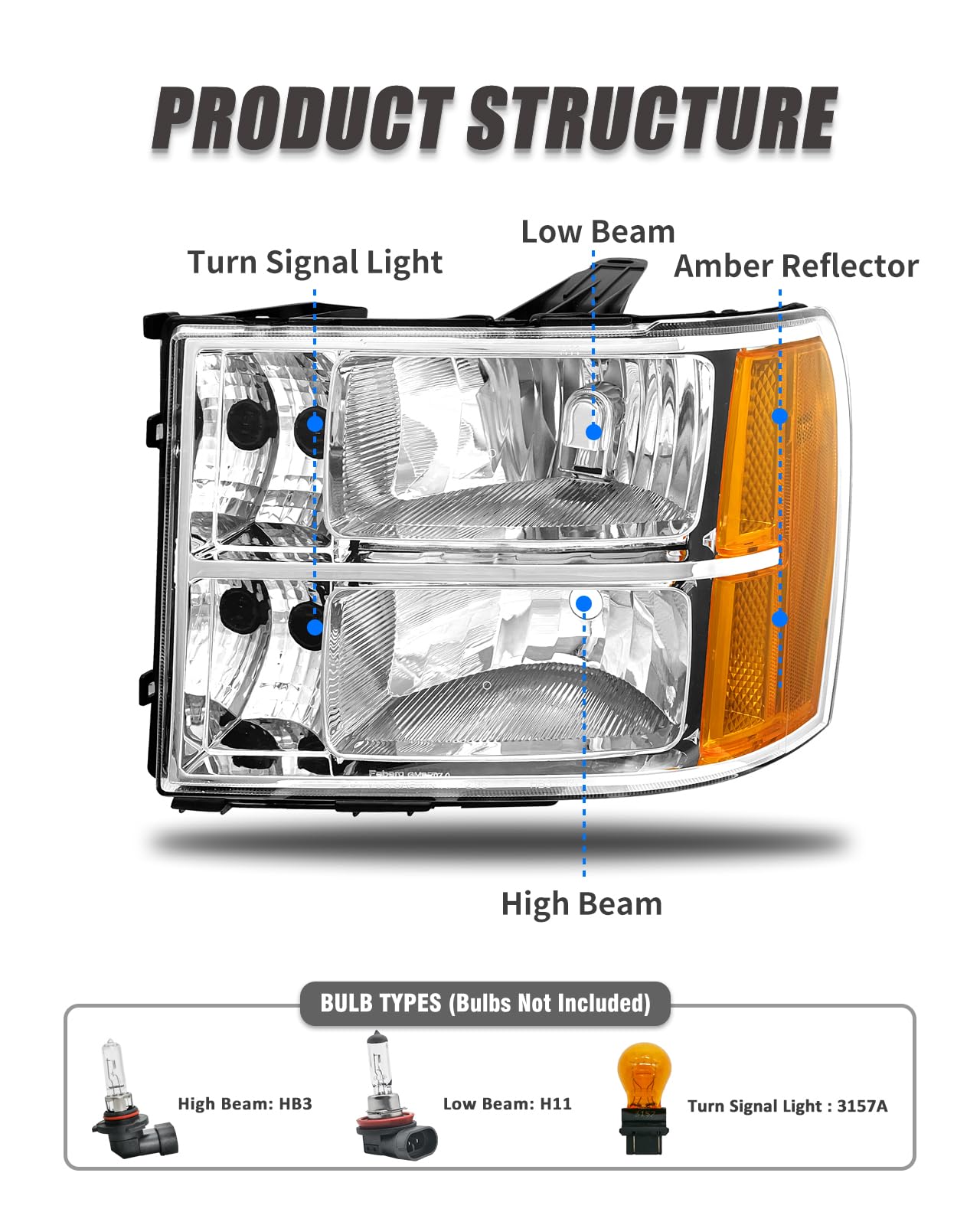 Adcarlights For 2007 2008 2009 2010 2011 2012 2013 2014 Sierra Headlight Assembly Compatible With 07-13 Gmc Sierra 1500/07-14 Gm